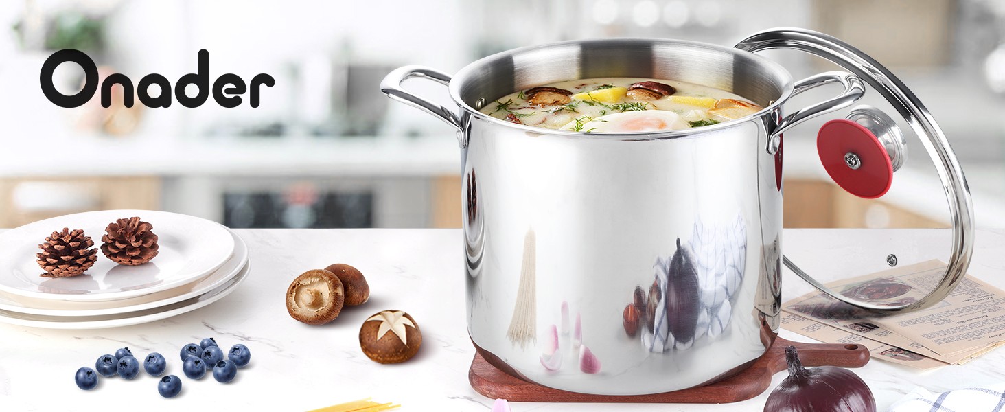 12QT Large Stainless Steel Stock Pot with Lid, Tri-ply Cooking Soup Stockpot