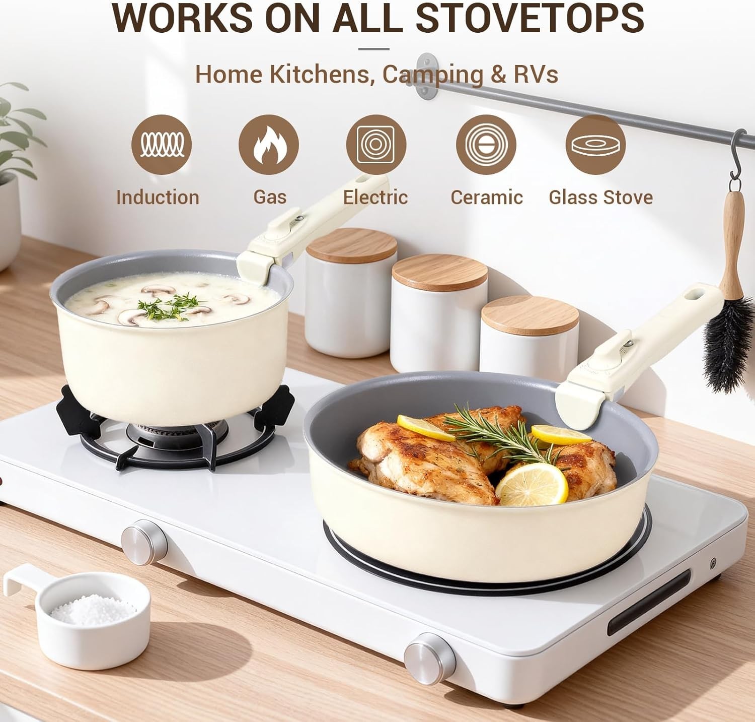 Ceramic Pots and Pans Set Non Stick, Non Toxic Cookware Set with Removable Ha…