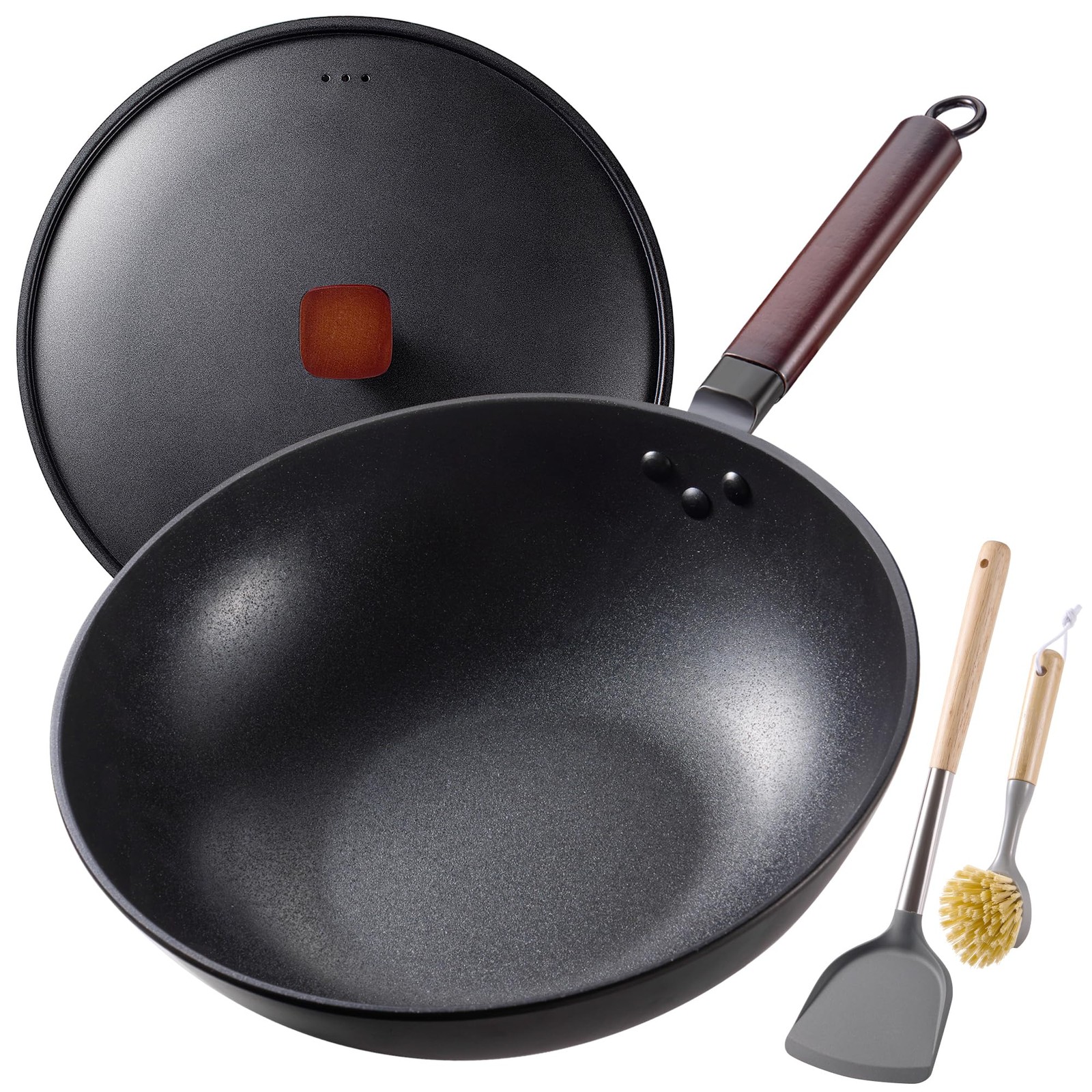 Carbon Steel Wok -13 Inch Woks & Stir-fry Pans Nonstick, Wok Pan with Lid Spa…