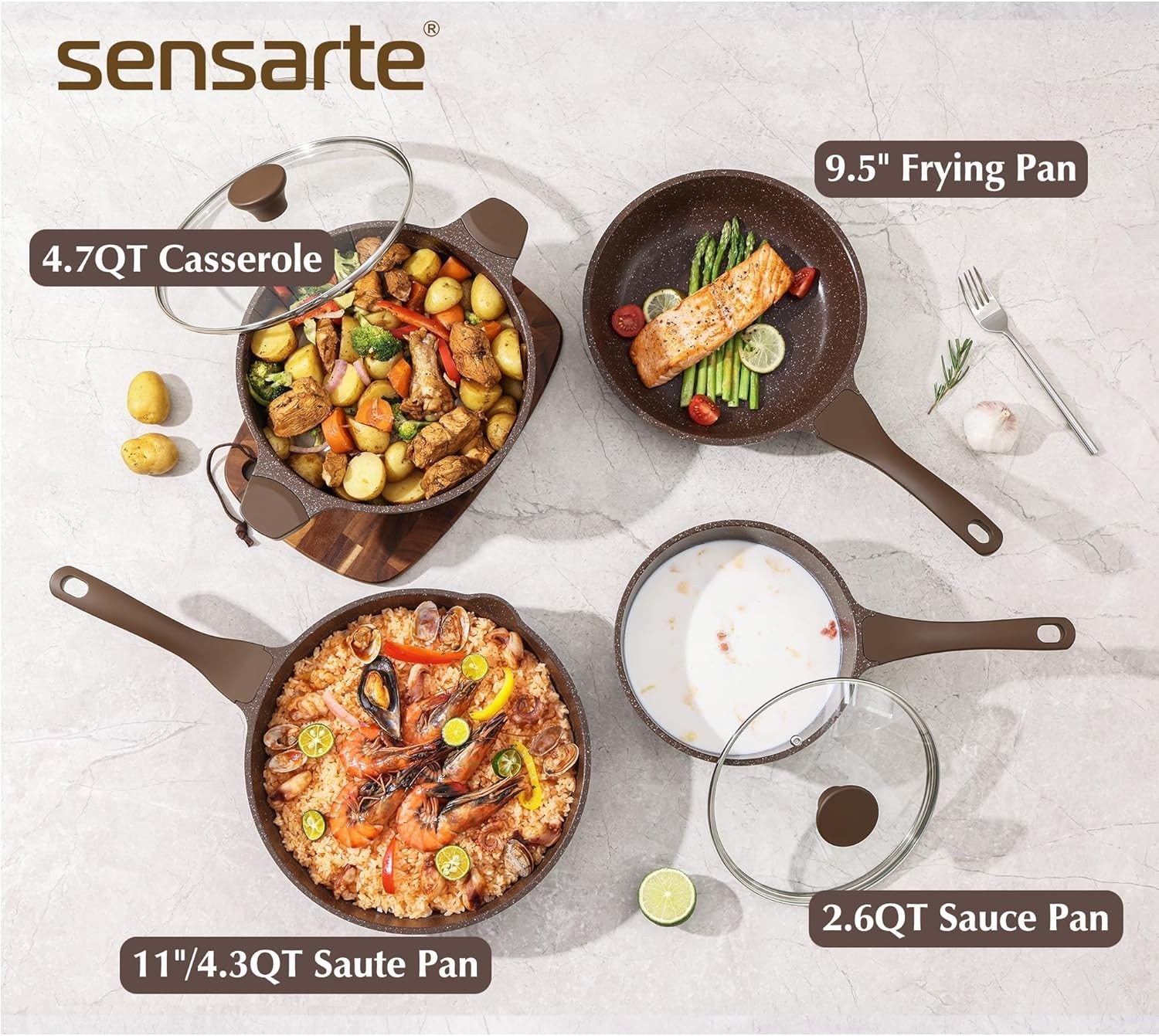 Healthy 13-Piece Nonstick Cookware Set with Bakelite Handles & Silicone Utensils