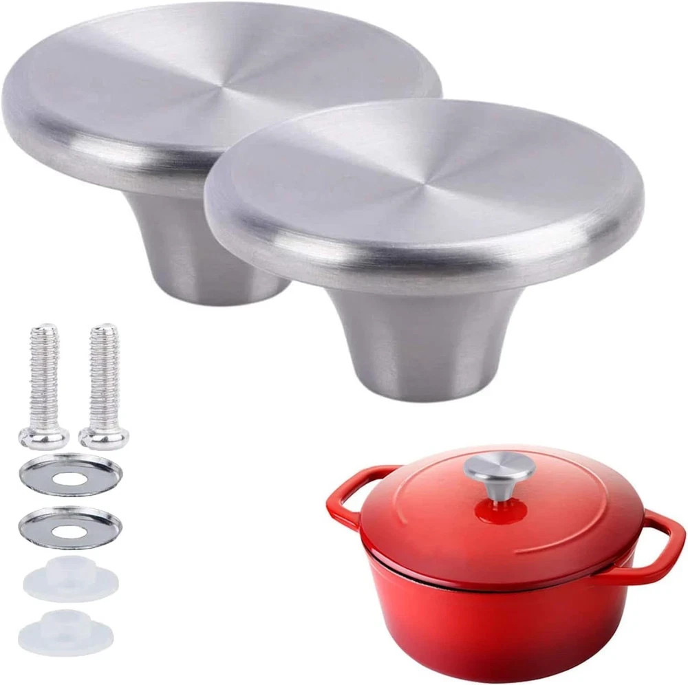 2 Pack Stainless Steel Knob Replacement for Le Creuset Dutch Oven Lid Silver