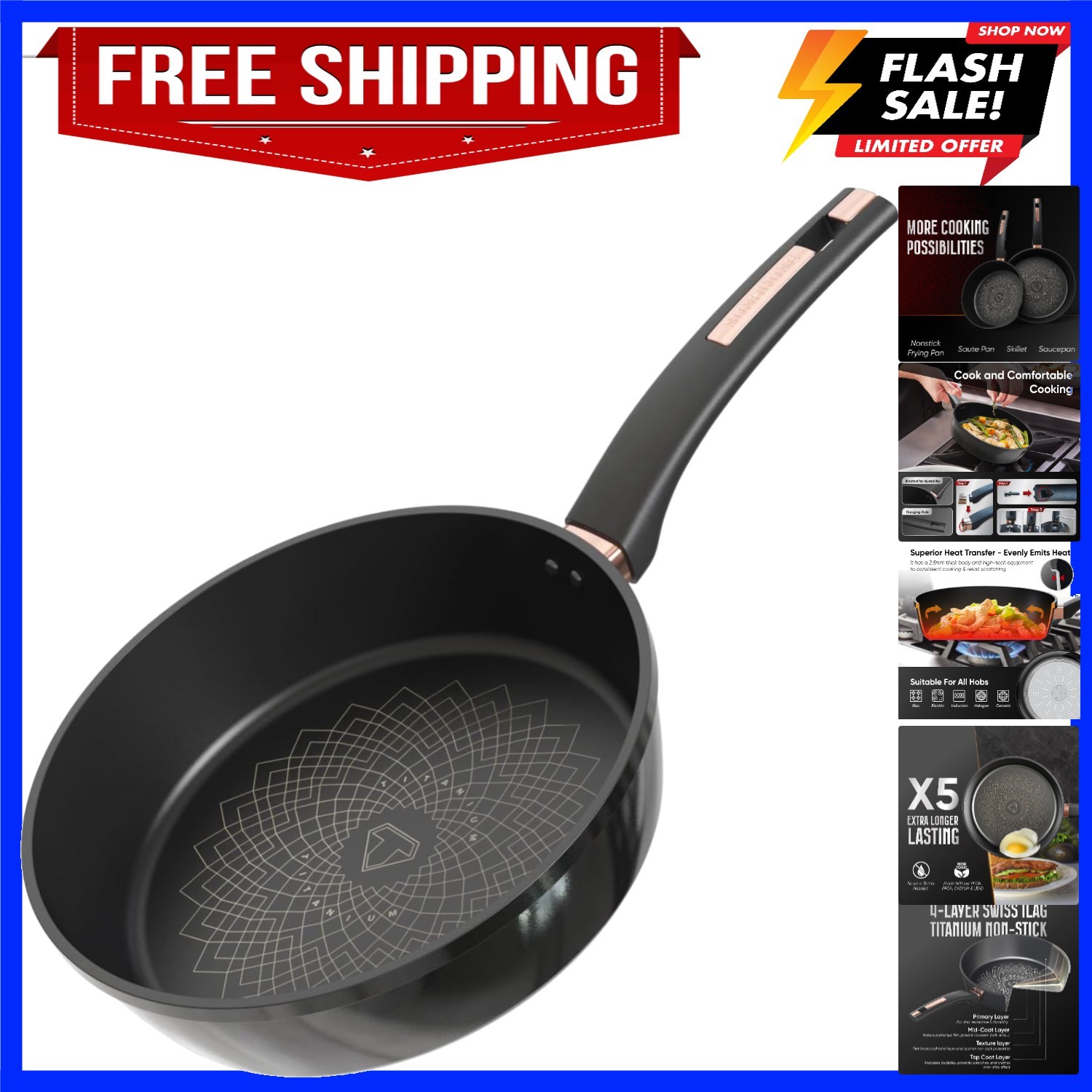 12 Inch Non Stick Frying Pan, Aluminum Skillet with Titanium Coating, PFOA-FR…