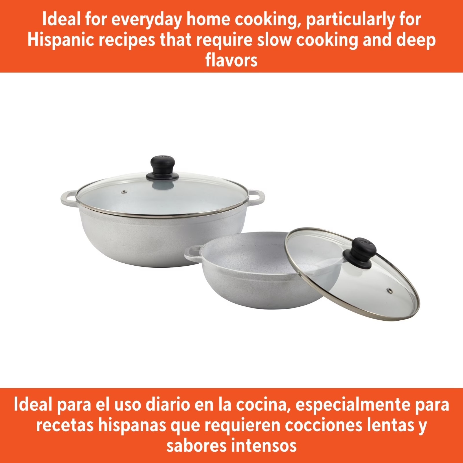 IMUSA 2.5/7.0qt Cast Aluminum Caldero 2pc Set with Glass lid – 22/30cm