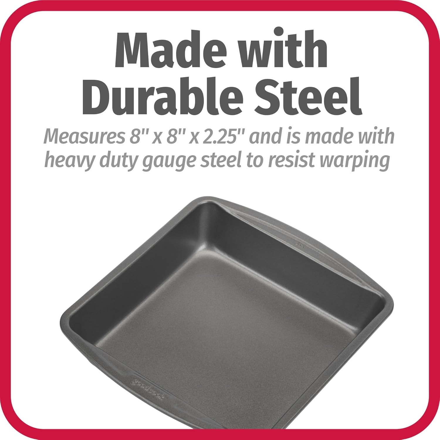 8X8 Baking Pan, Nonstick Square Cake Pan with Stainless Steel Core, Black Metal