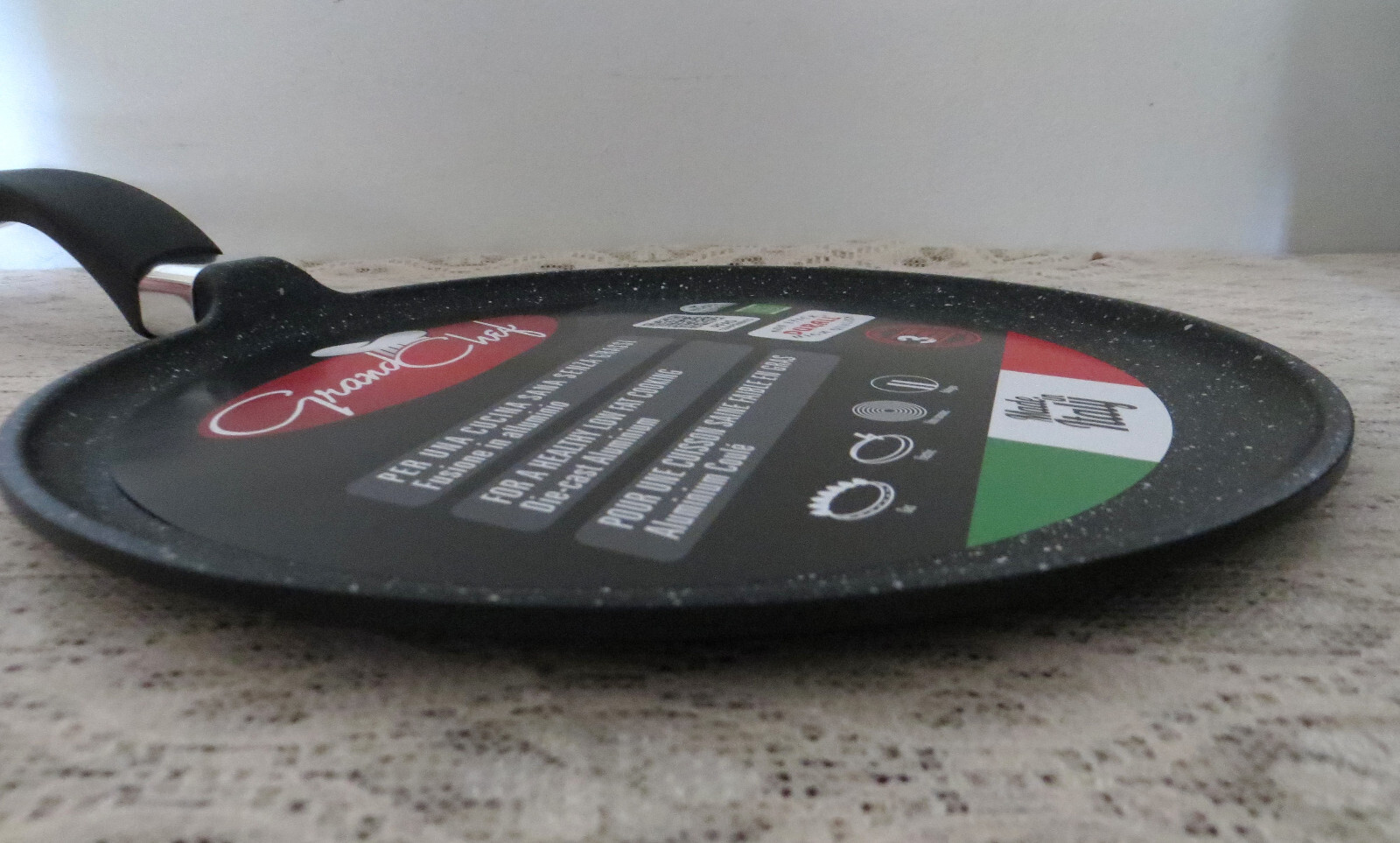 ROCH GUSS Grand Chef Flat Crepe Pan~S 24 cm 10”-Non Stick ~Made in ITALY NEW