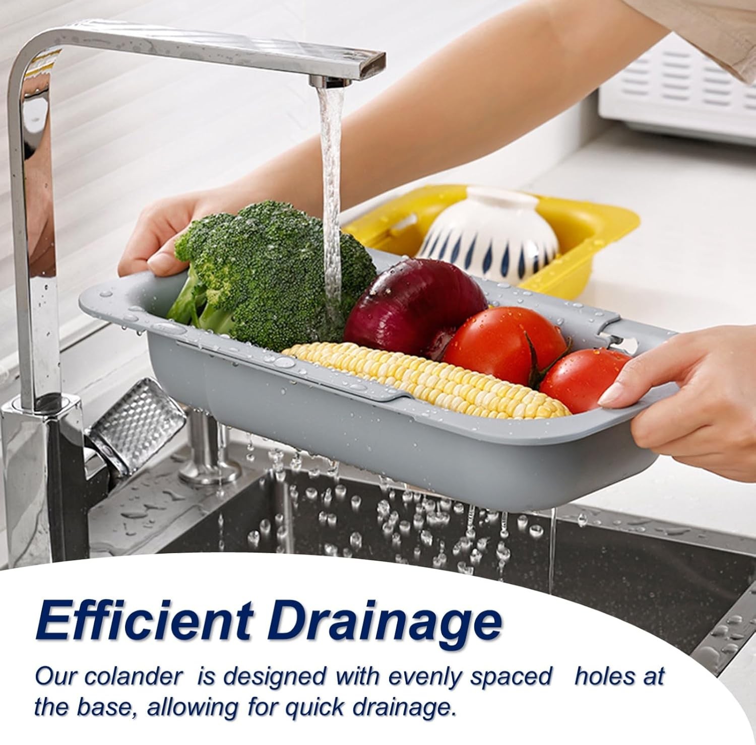Extendable Sink Colander Strainer Basket – Wash Vetables and Fruits,
