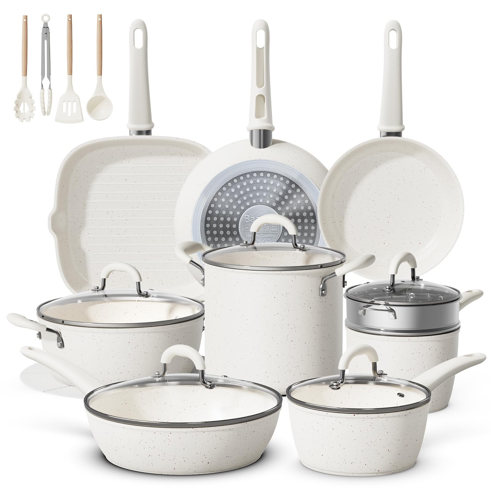 24Pcs Pots and Pans Set Non Stick,Ceramic Cookware Set with 8Qt Stockpot,Tita…