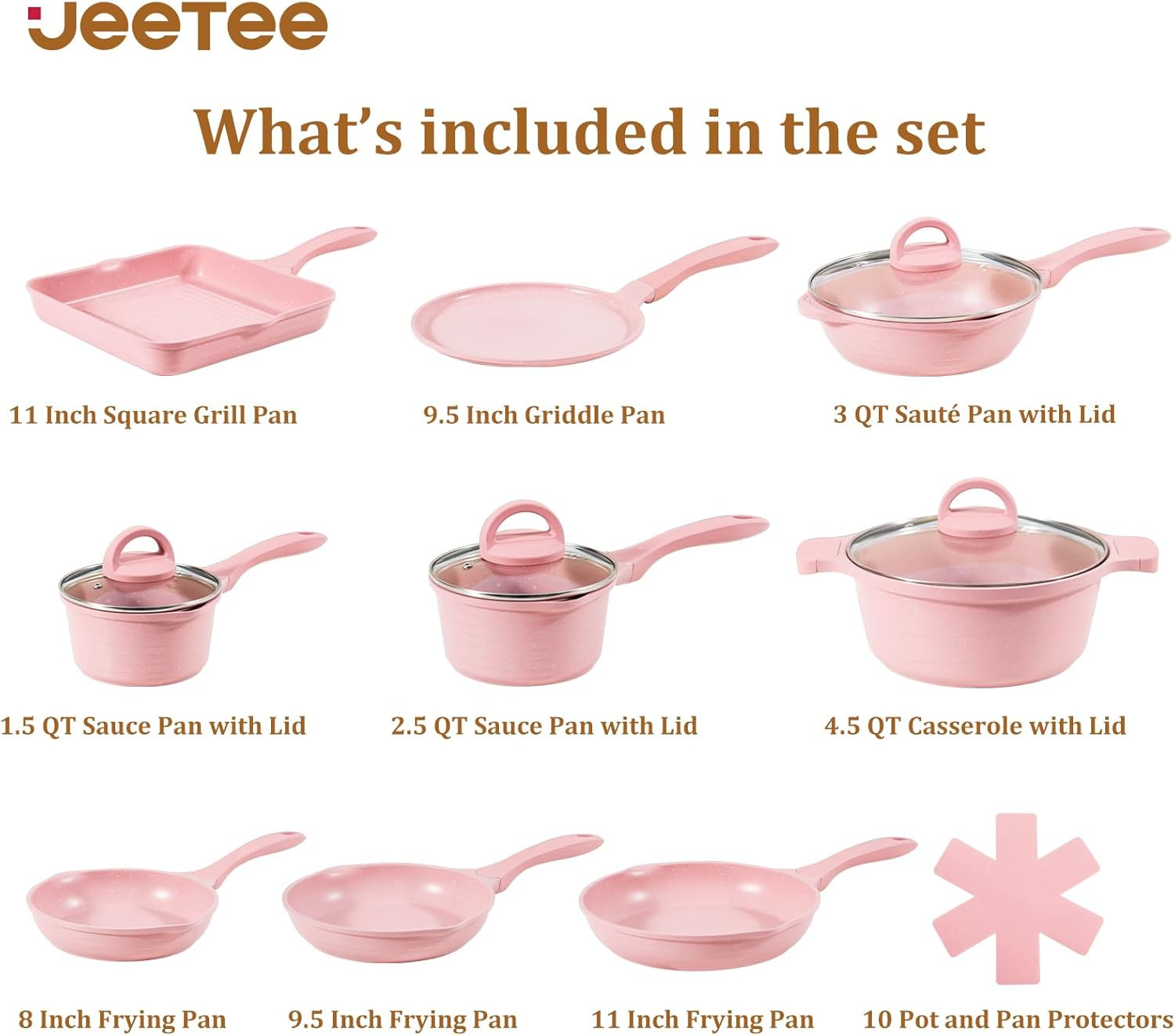 Pink Pots and Pans Set Nonstick 23Pcs, Healthy Kitchen Cookware Sets, Induction
