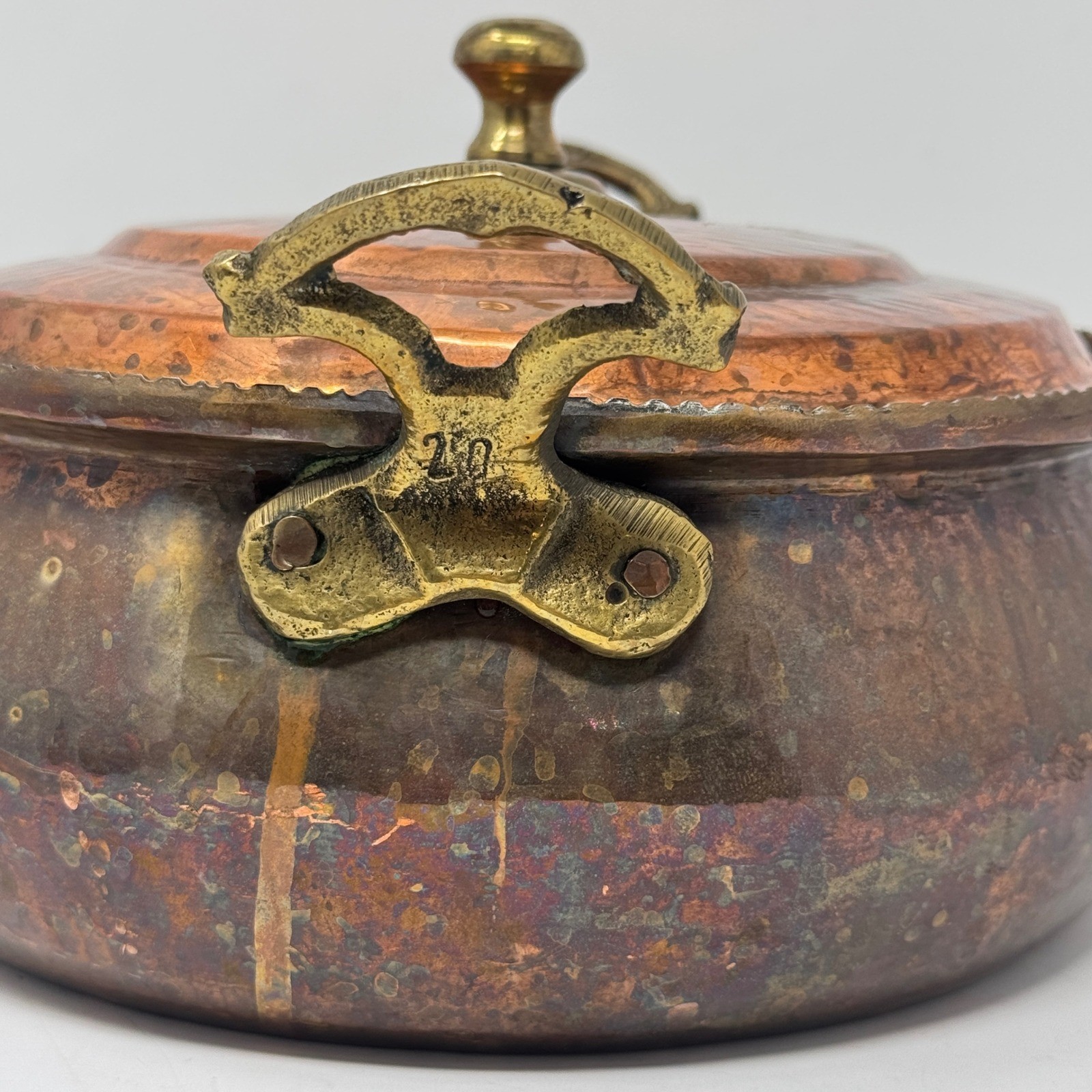 Hand Hammered Copper Pot Lid Tin Lined Brass Handles European Cookware 20cm