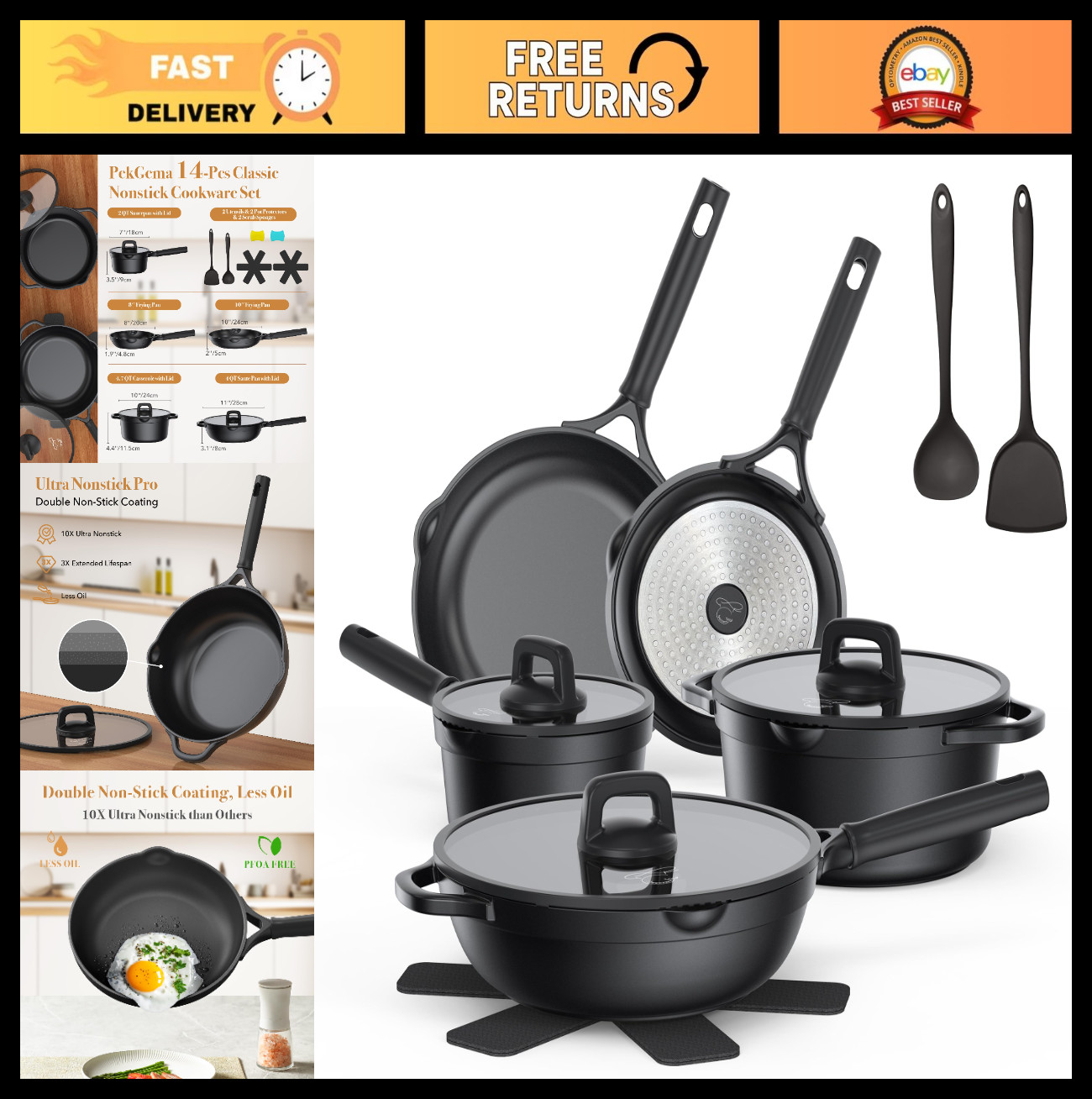 14-Piece Nonstick Cookware Set, Induction Compatible, Oven Safe, PFOA Free, Heat