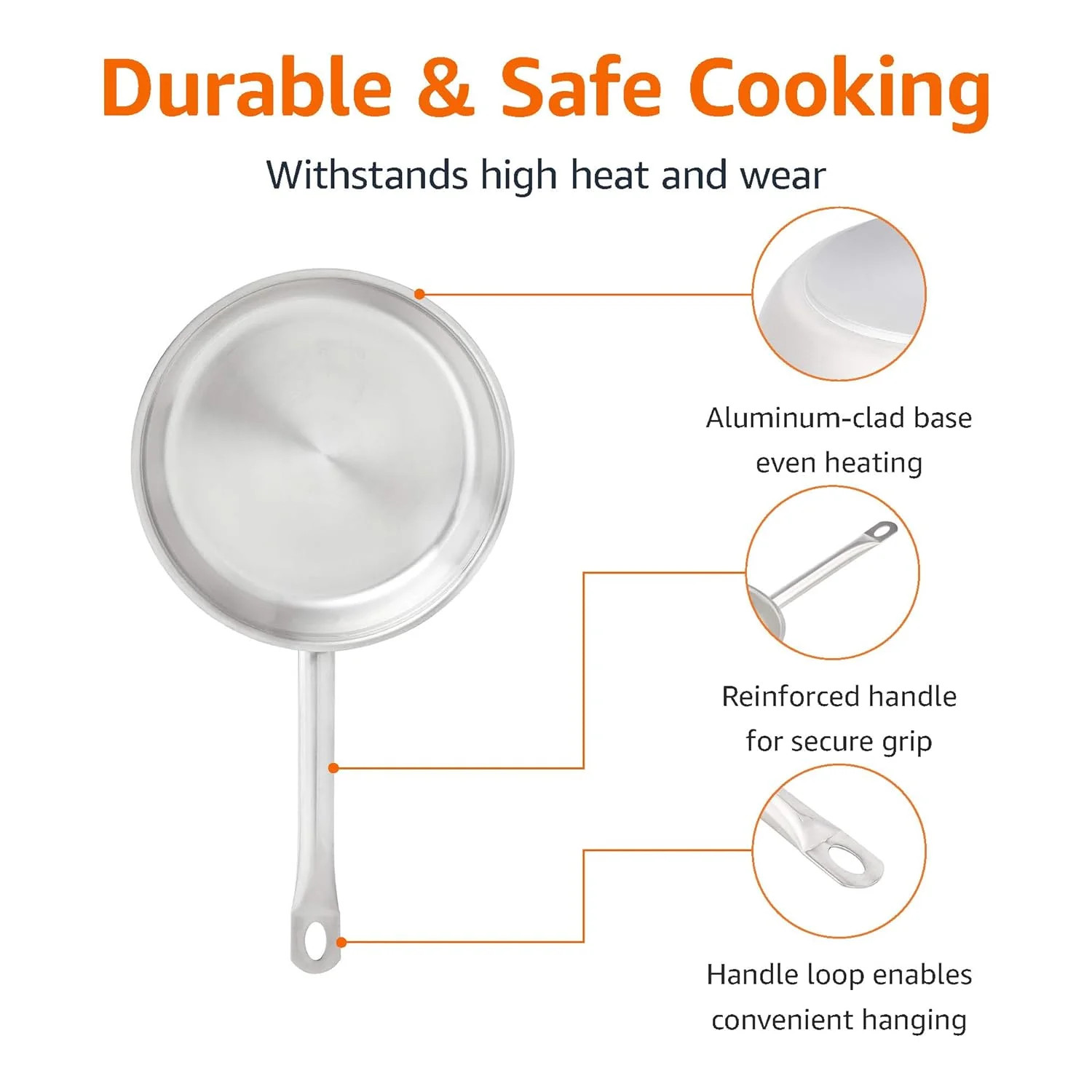 3-Piece Stainless Steel Aluminum-Clad Fry Pan Set, Dishwasher Safe