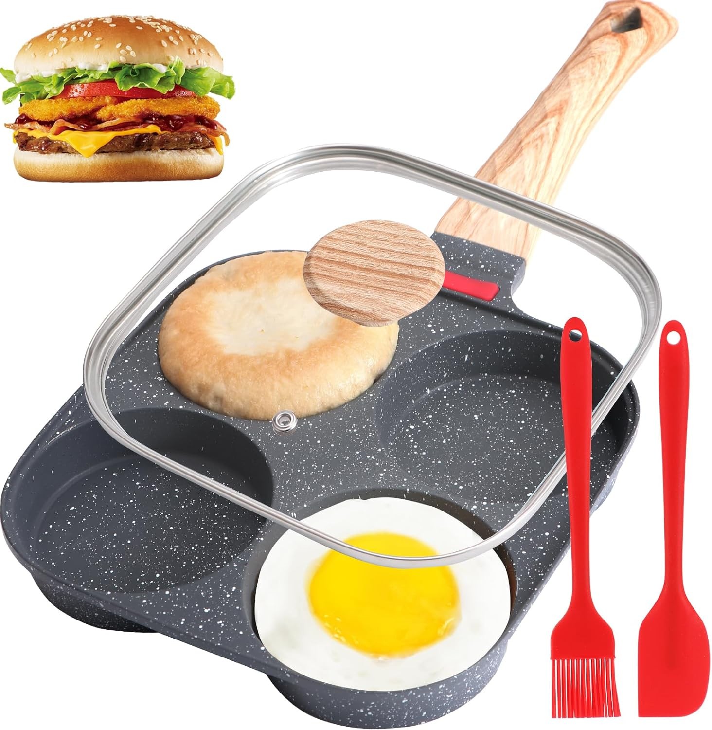 4-Cup Egg Pan, Premium Egg Pans Nonstick, Omelette Pan with Lid , Healthy Egg