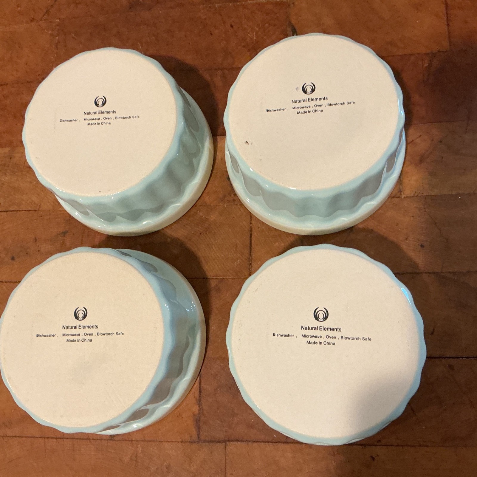 Set of 4 Light Blue & Cream 8 Ounce Ramekins Natural Elements from Kitchen Kraft