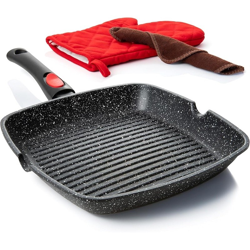 Nonstick Grill Pan W/ Detachable Handle Indoor BBQ Cooking on All Stovetops New