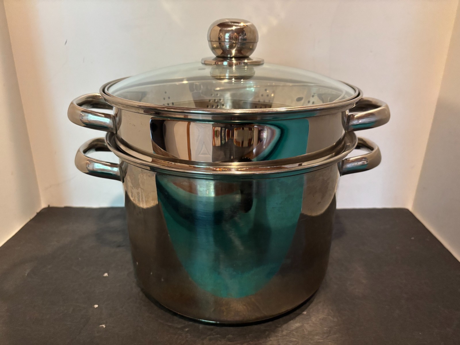 4 Piece Hoffritz Stainless Steel 8 Qt Heavy Stock Pot With Strainer Steamer Lid