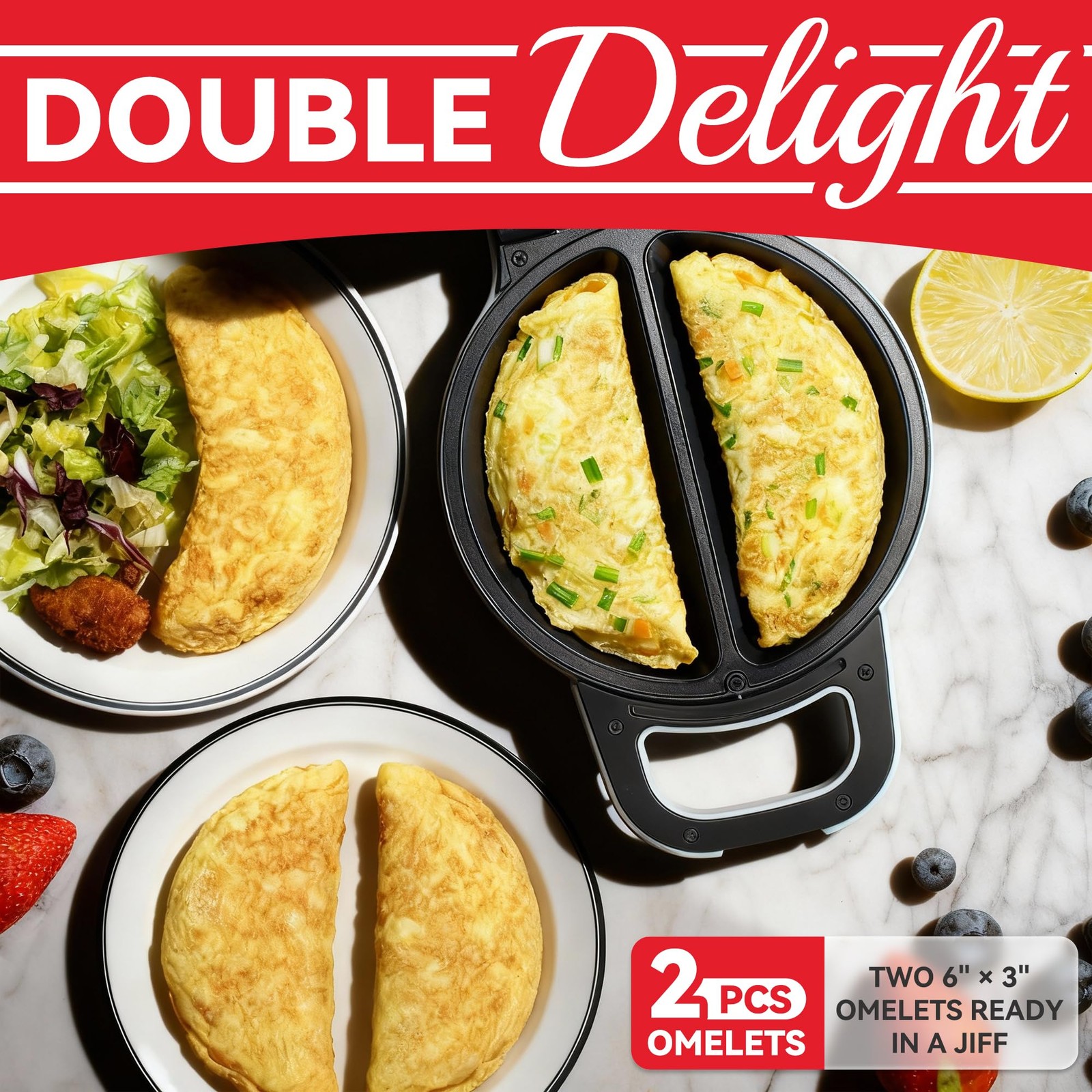 Flip Omelette Maker Electric, Omelette Pan Nonstick for 2 Individual 6.5 Omel