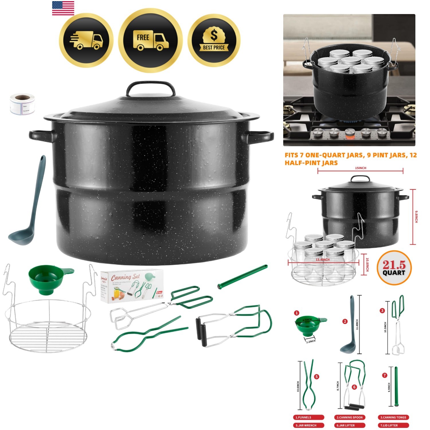 Canning Pot, 21.5QT Water Bath Canning Pot with Rack and Lid, Stainless Steel…