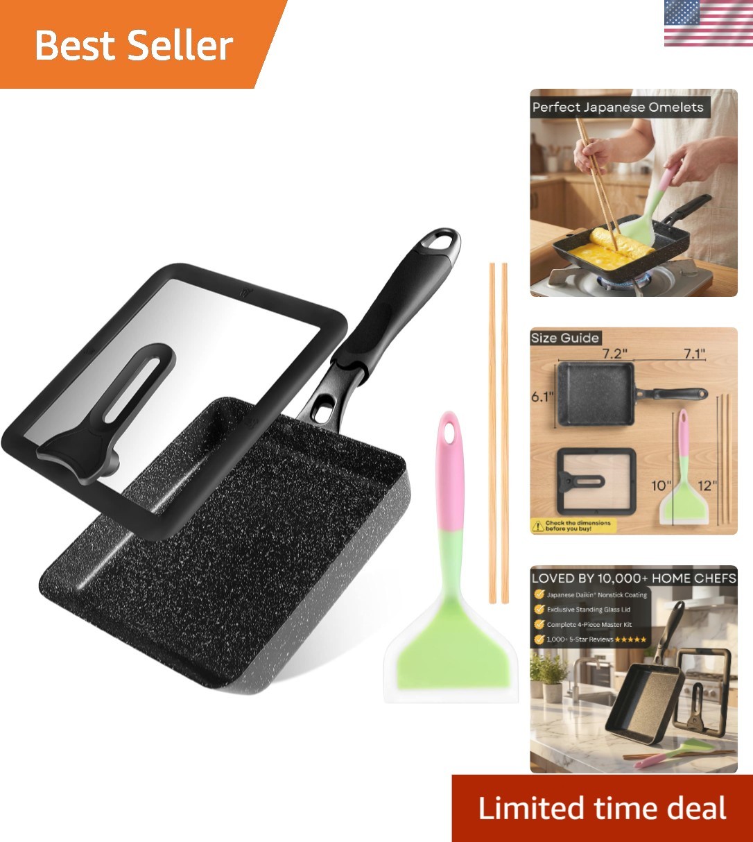 Tamagoyaki Pan – Japanese Egg Pan with Lid – Japanese Omelette Pan Rectangula…