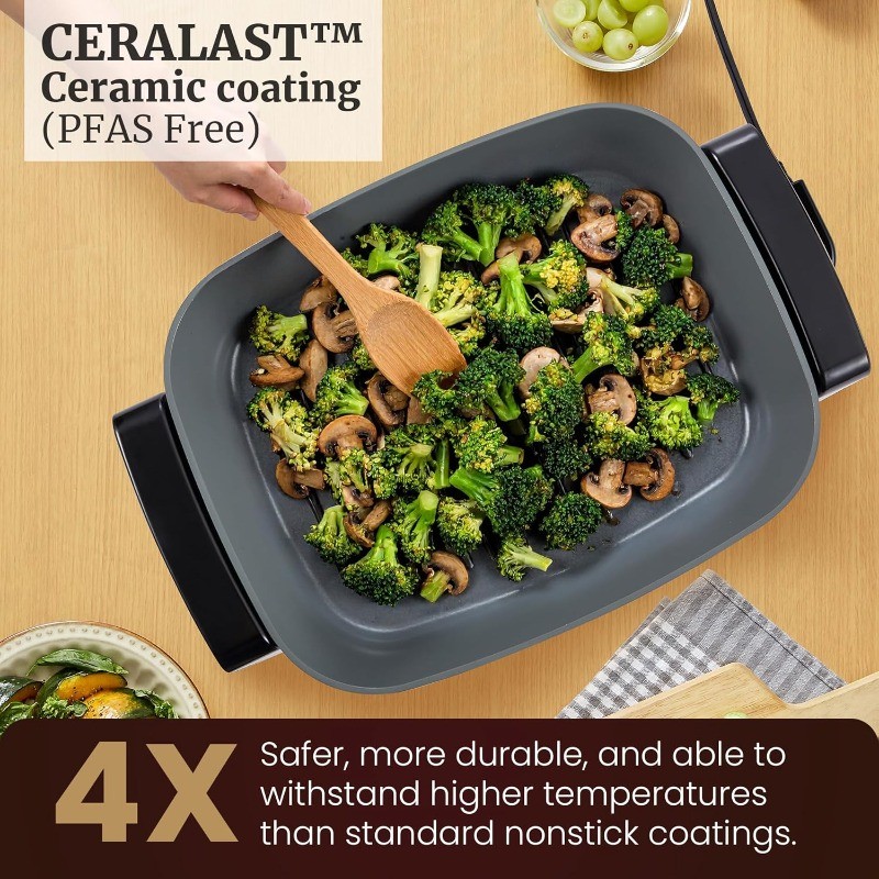Electric Skillet, Xtra Deep Dish, Ceralast™ PFAS Free Ceramic, 1500W Rapid Heat