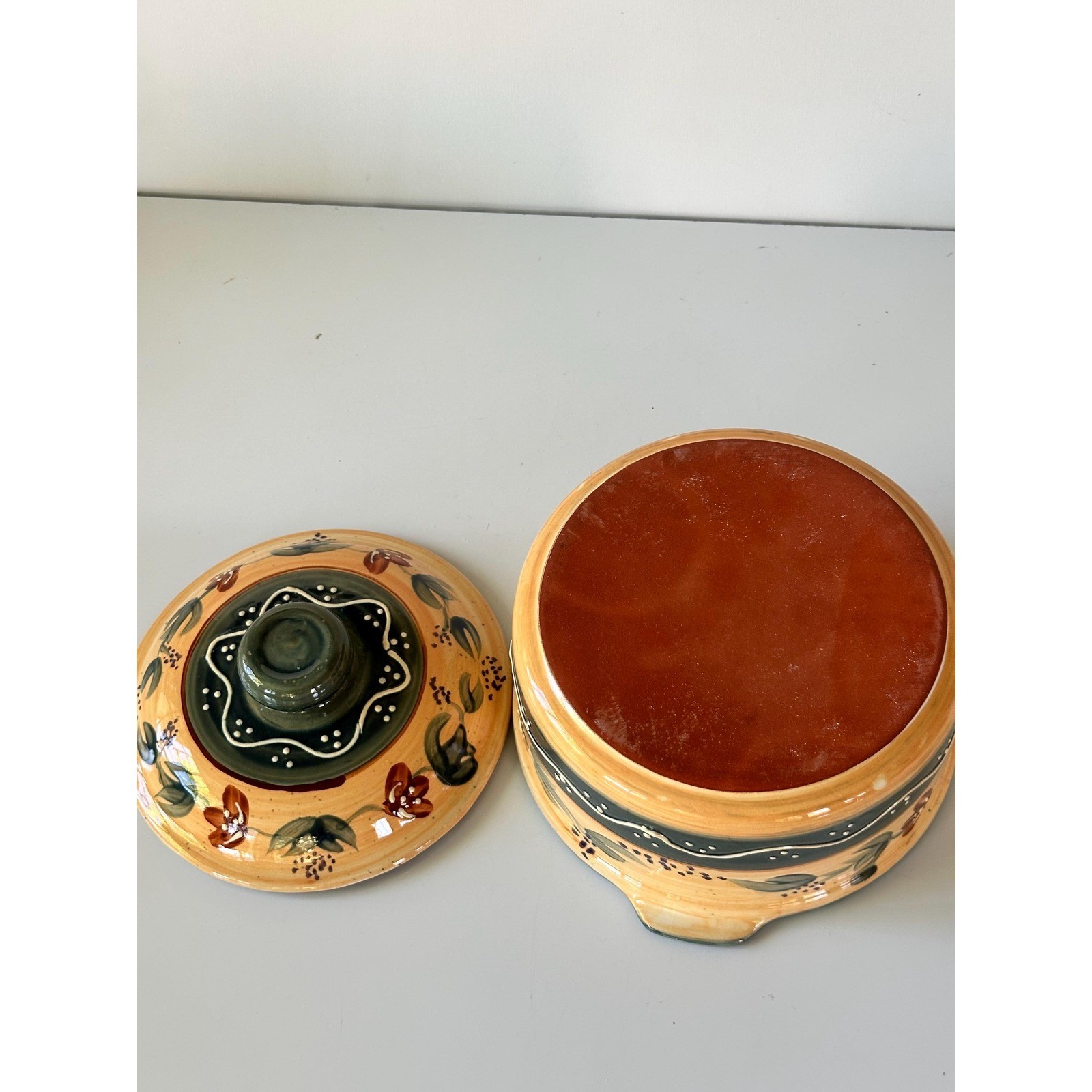 Hand Painted Ceramic Dish Mediterranean Style PotteryLidded Bowl, Rustic Kitchen