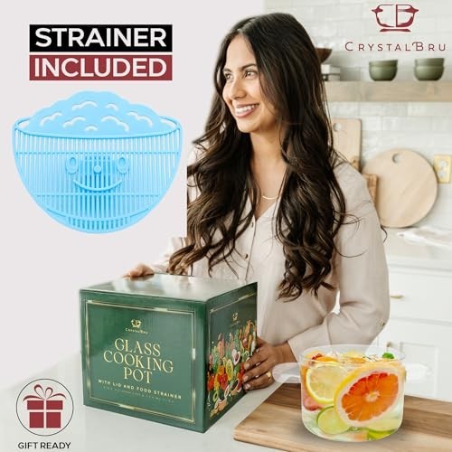 2L Clear Glass Simmer Pot with Lid & Strainer | Heat-Resistant Borosilicate…