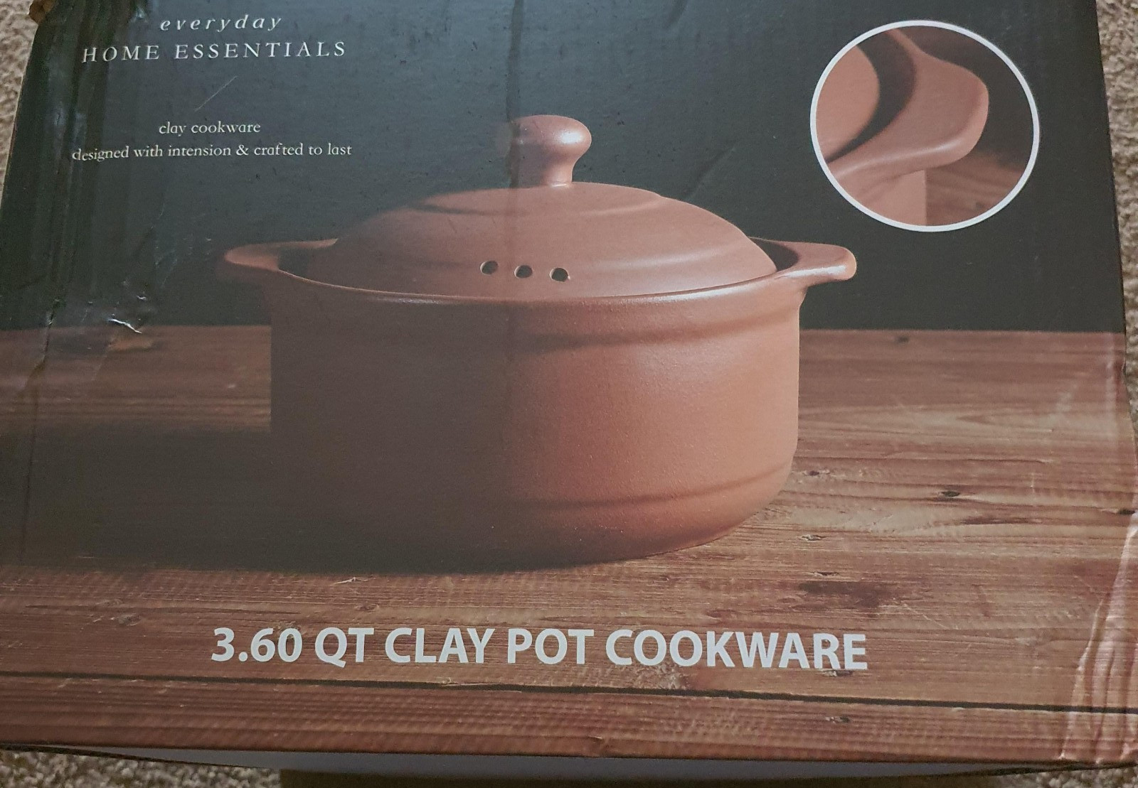 Home Essentials 3.60 QT Brown Clay Pot Cookware For Gas Wood Oven Stoves