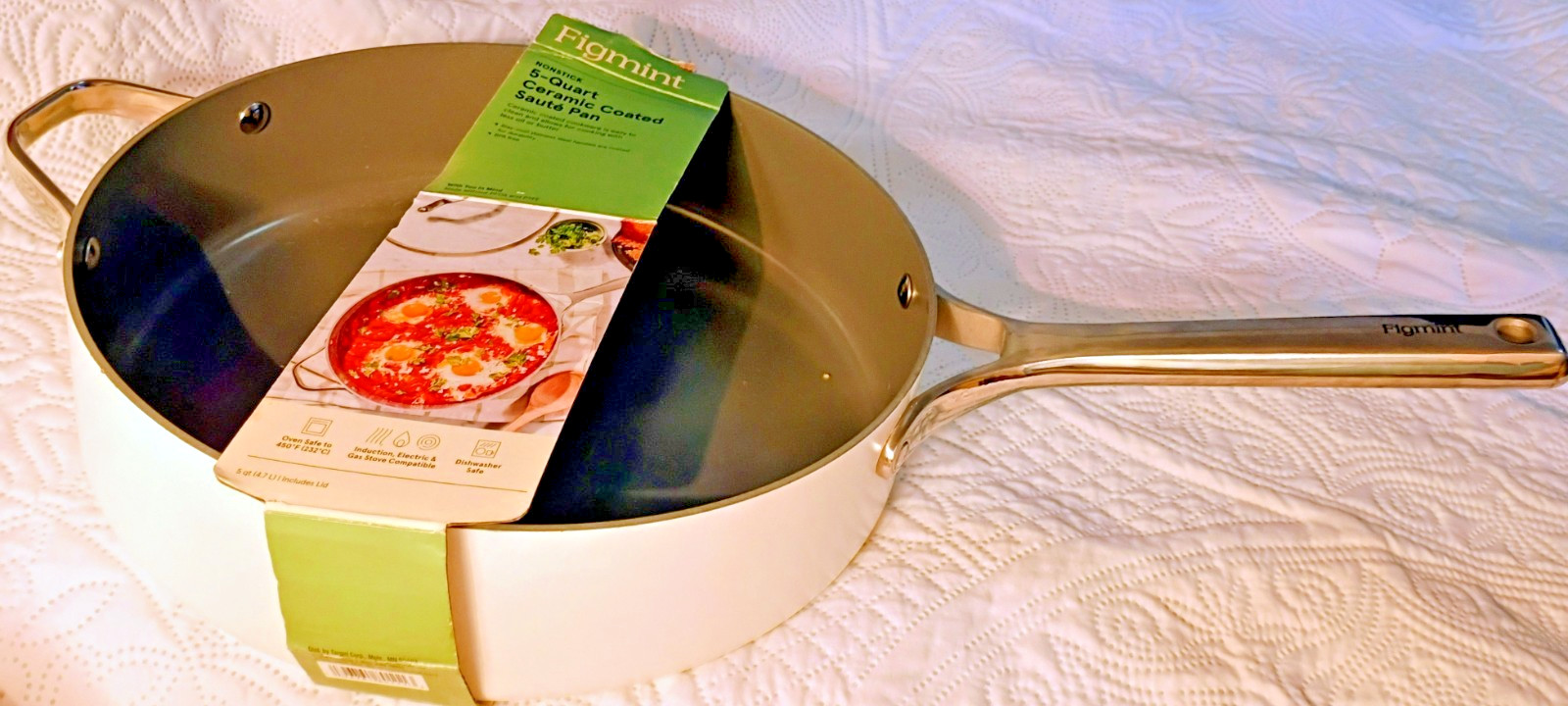 FIGMINT NONSTICK 5Qt Saute Pan. Skillet, 12 Inch Large 2 Handle Deep Oven Pan
