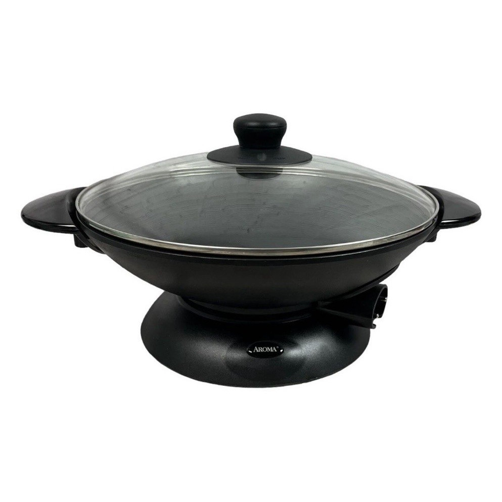 Aroma 5-Quart Electric Nonstick Wok Set, Black, Glass Lid & Rack