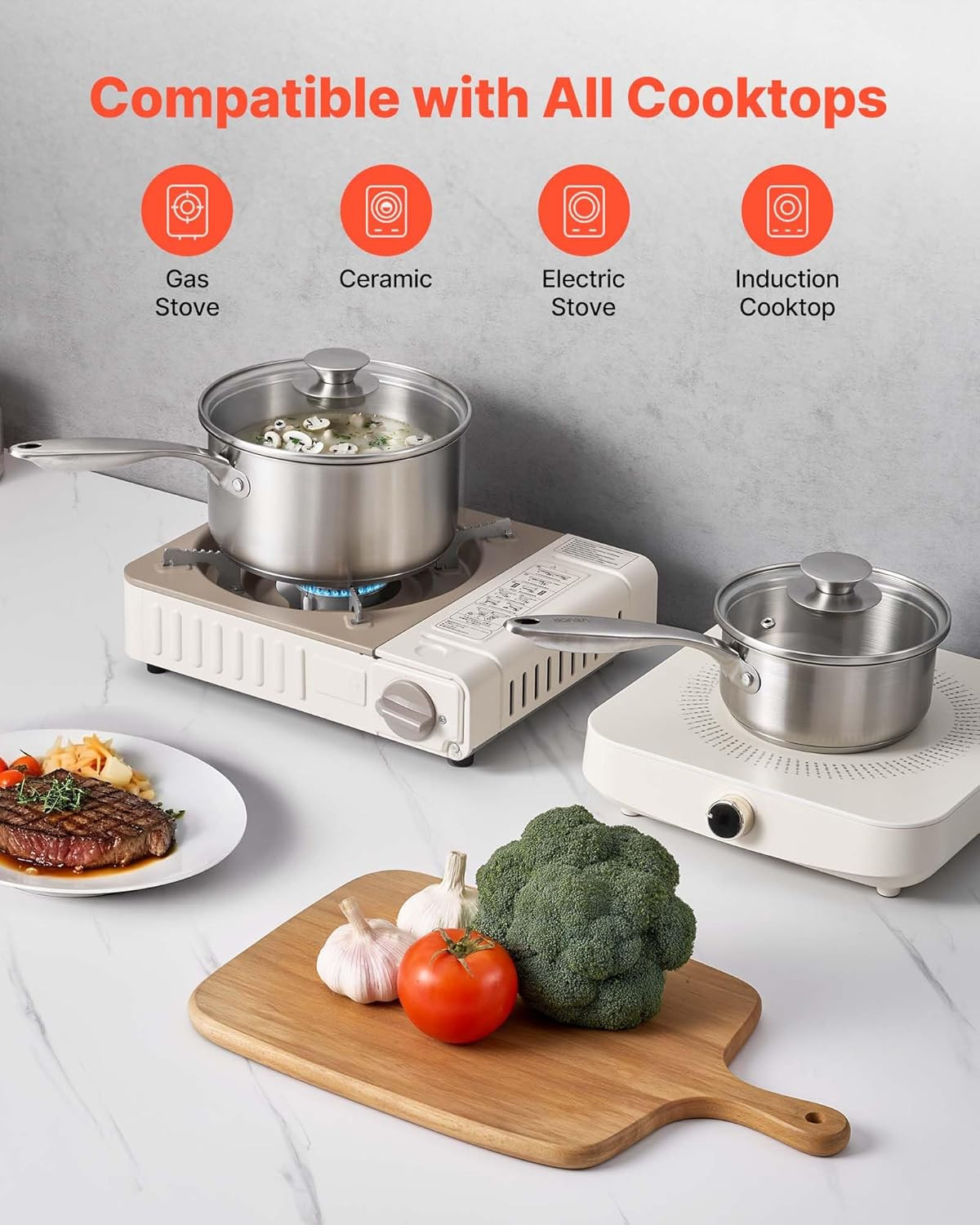 Stainless Steel Saucepan Set, 1 QT & 2 QT & 3 QT Saucepans with Glass Lids…