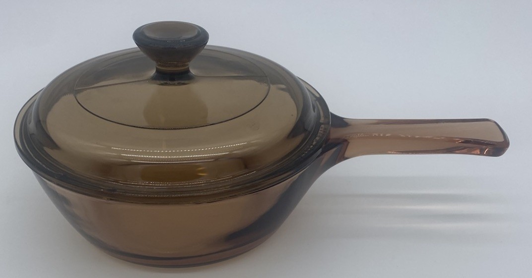 Vintage Vision Corning Ware USA Amber Brown 0.5 L Sauce Pan Pot Pyrex Lid P81C