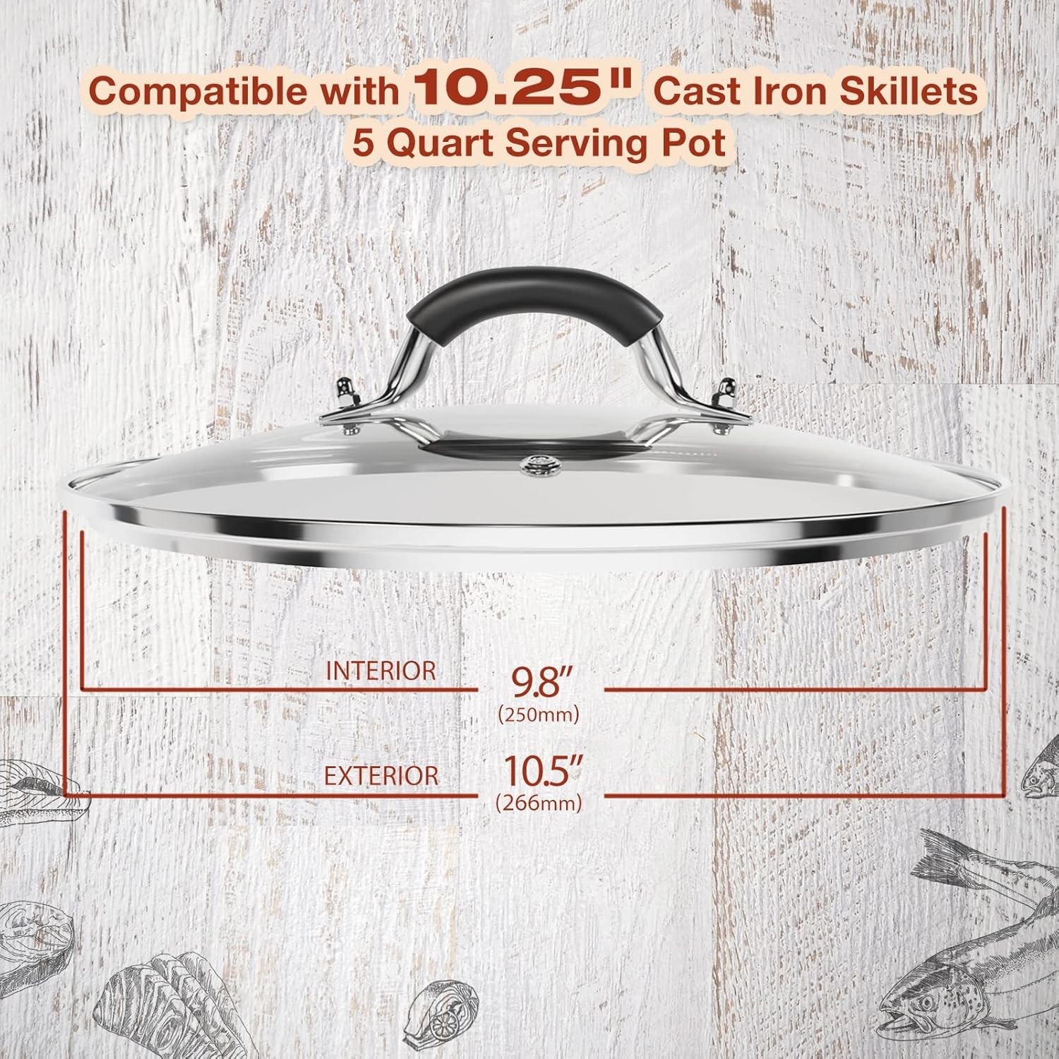 NEW! Tempered Glass Lid for 10-10.25 Inch Lodge Cast Iron Skillet & Dutch Ovens