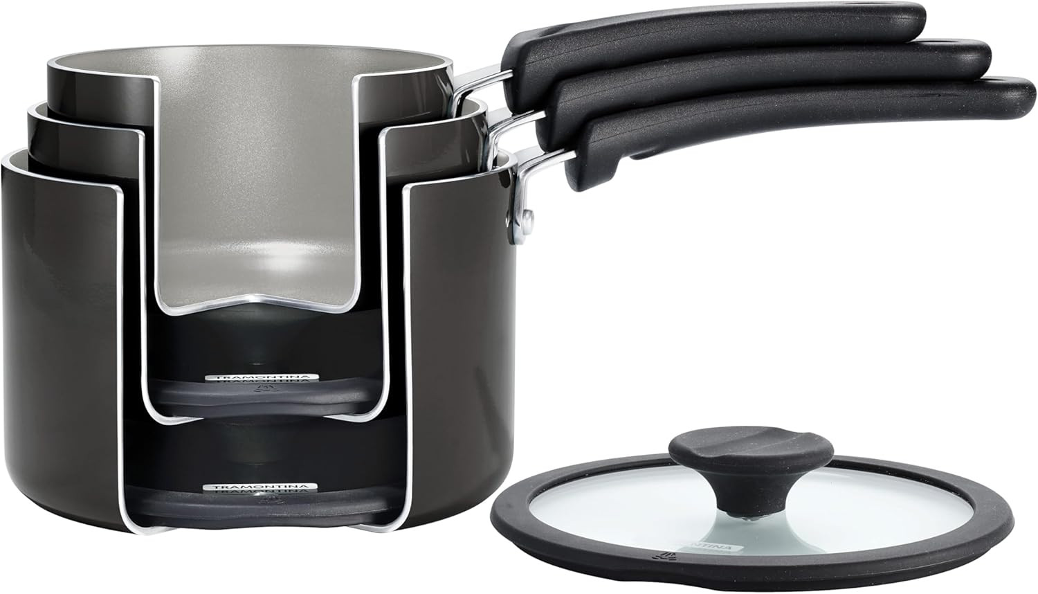Dark Gray Nonstick Ceramic 6-Piece Nesting Saucepan Set with Lids