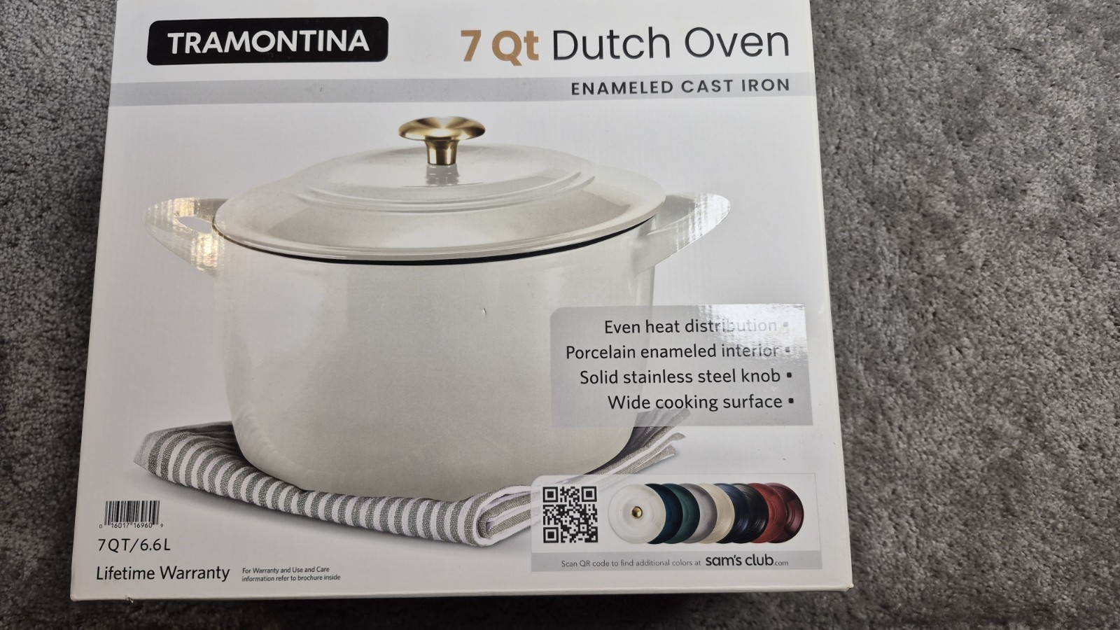 Tramontina 7 Quart Enameled Cast Iron Round Dutch Oven White NEW in box