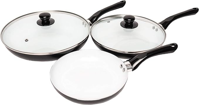 Nonstick Frying Pans Set 3 Piece (Black) Frying Pan with Lid Non Stick Pan/Skill