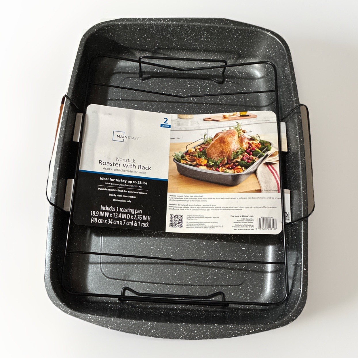 Mainstays Rectangle 18.9″ Non-Stick Dark Grey With Speckle Roaster With Rack