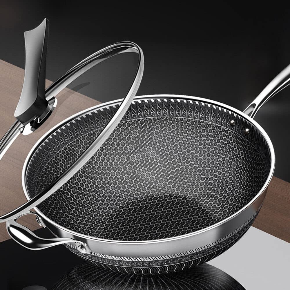 34cm non-stick double-sided honeycomb cooking frying pan with lid, induction com