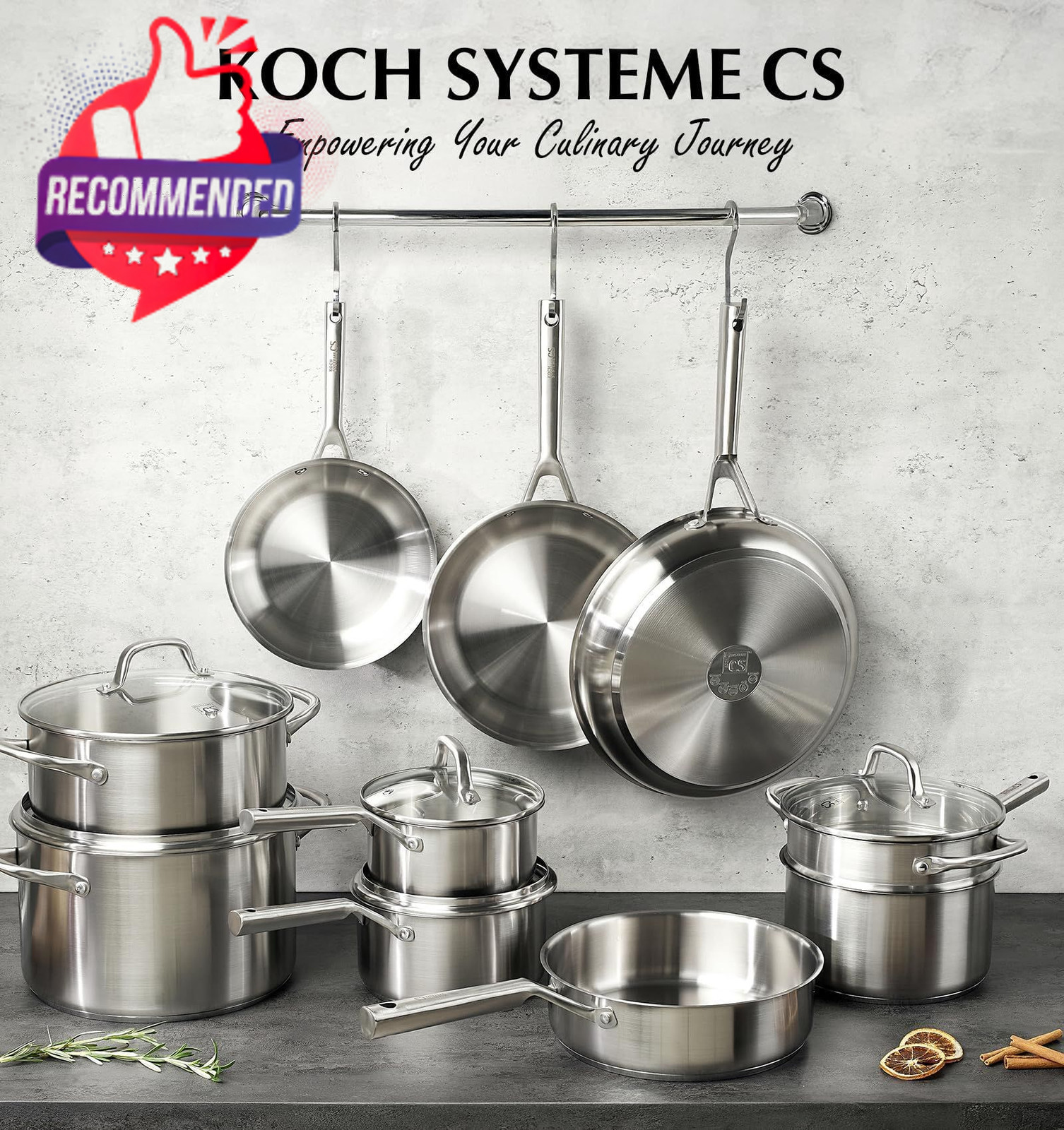 Stainless Steel Cookware Set 17 Piece, Professional 18/10 Stianless Steel Pots