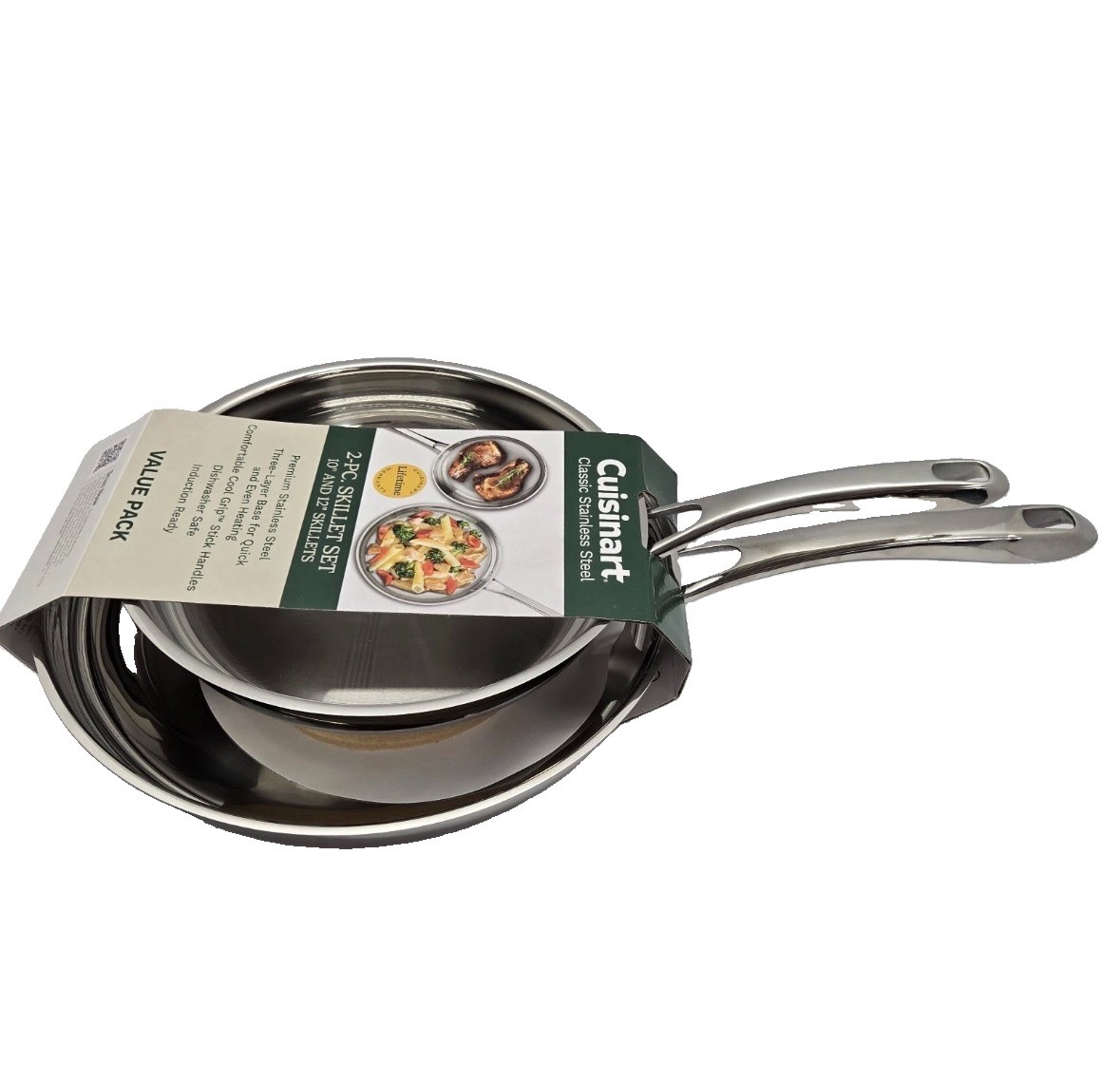 Cuisinart Classic 10″ & 12″ Stainless Steel 2Pk Skillet Set, Premium Tri-Ply