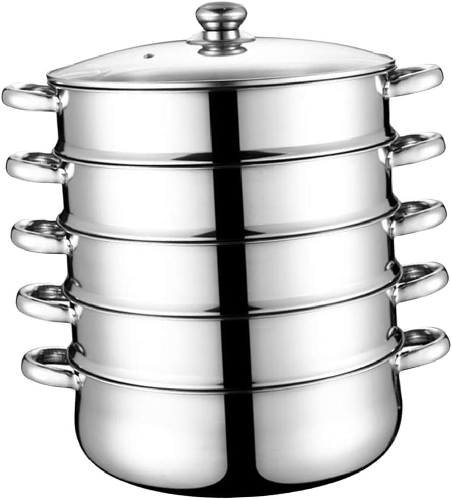 28cm 5-Tier Stainless Steel Steamer Pot Set with Lid for Healthy Cooking