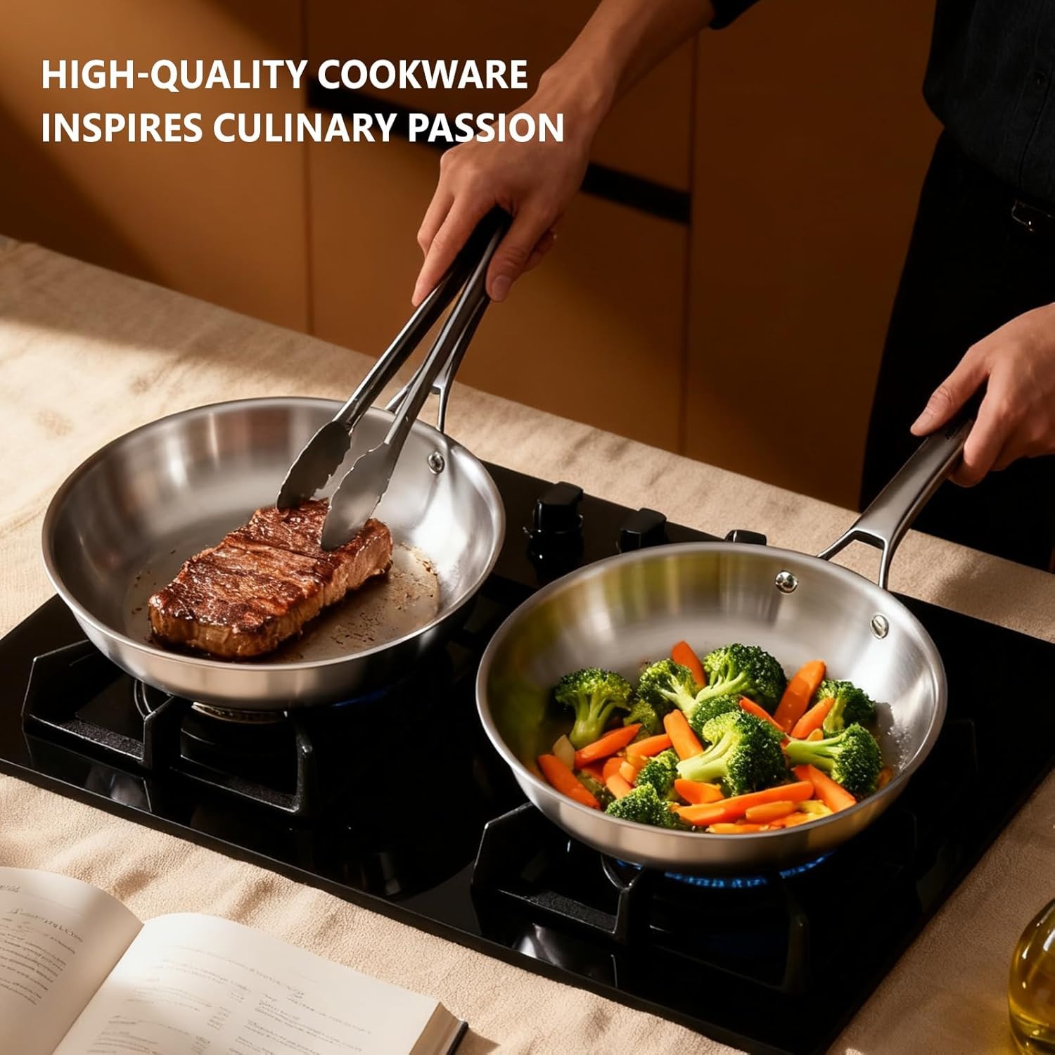 ROVSUN 8-10-12 Inch Stainless Steel Cookware Set, 3 Pcs Tri-Ply Skillets Set, Fu