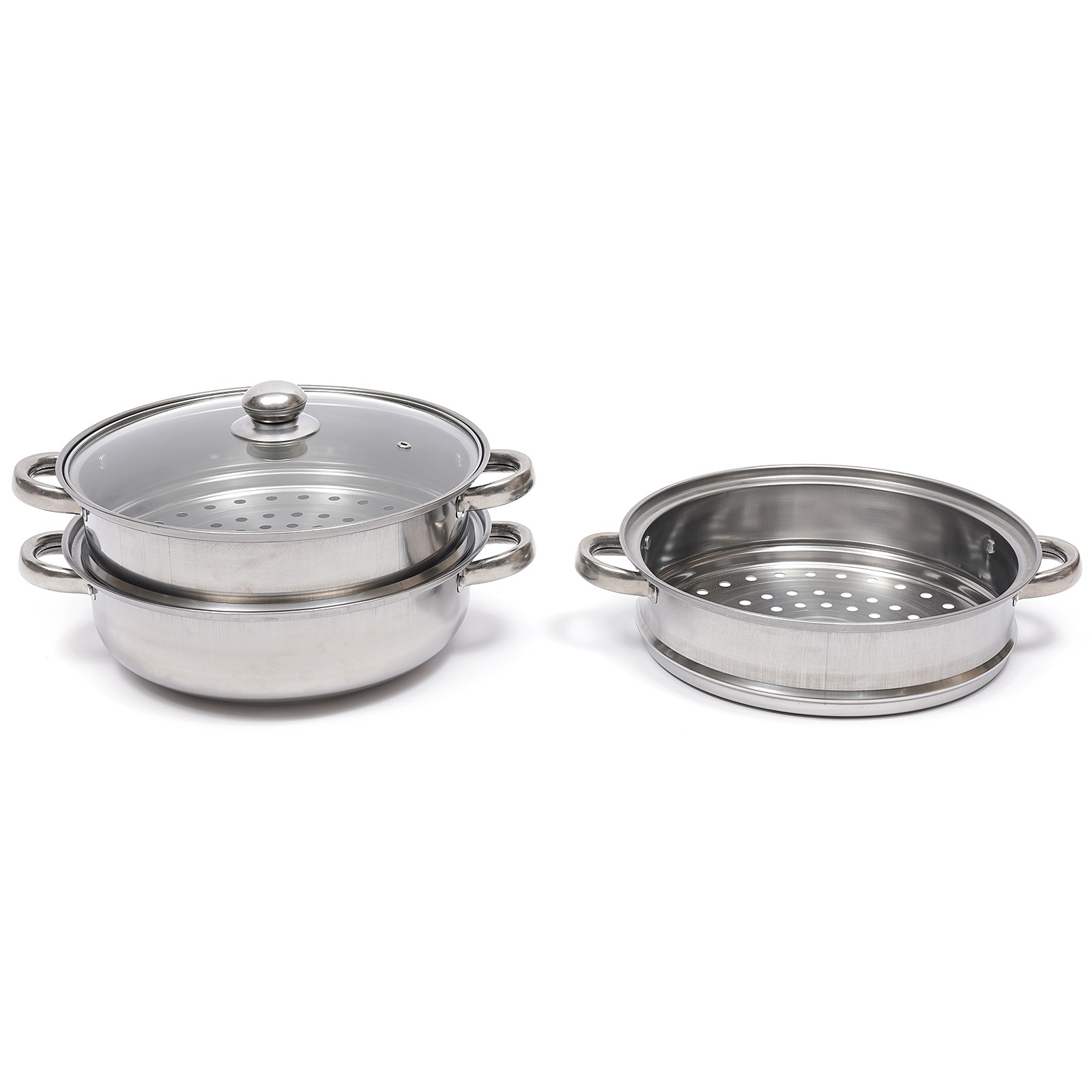 3 Tiers Stainless Steel Food Steamer Cooker Pot Vegetable Fish w/Glass Lid