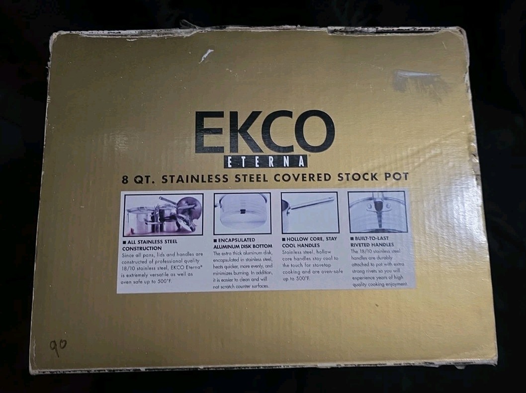 EKCO Eterna 8 Quart 18/10 Stainless Steel Covered Stock Pot & Lid Vintage