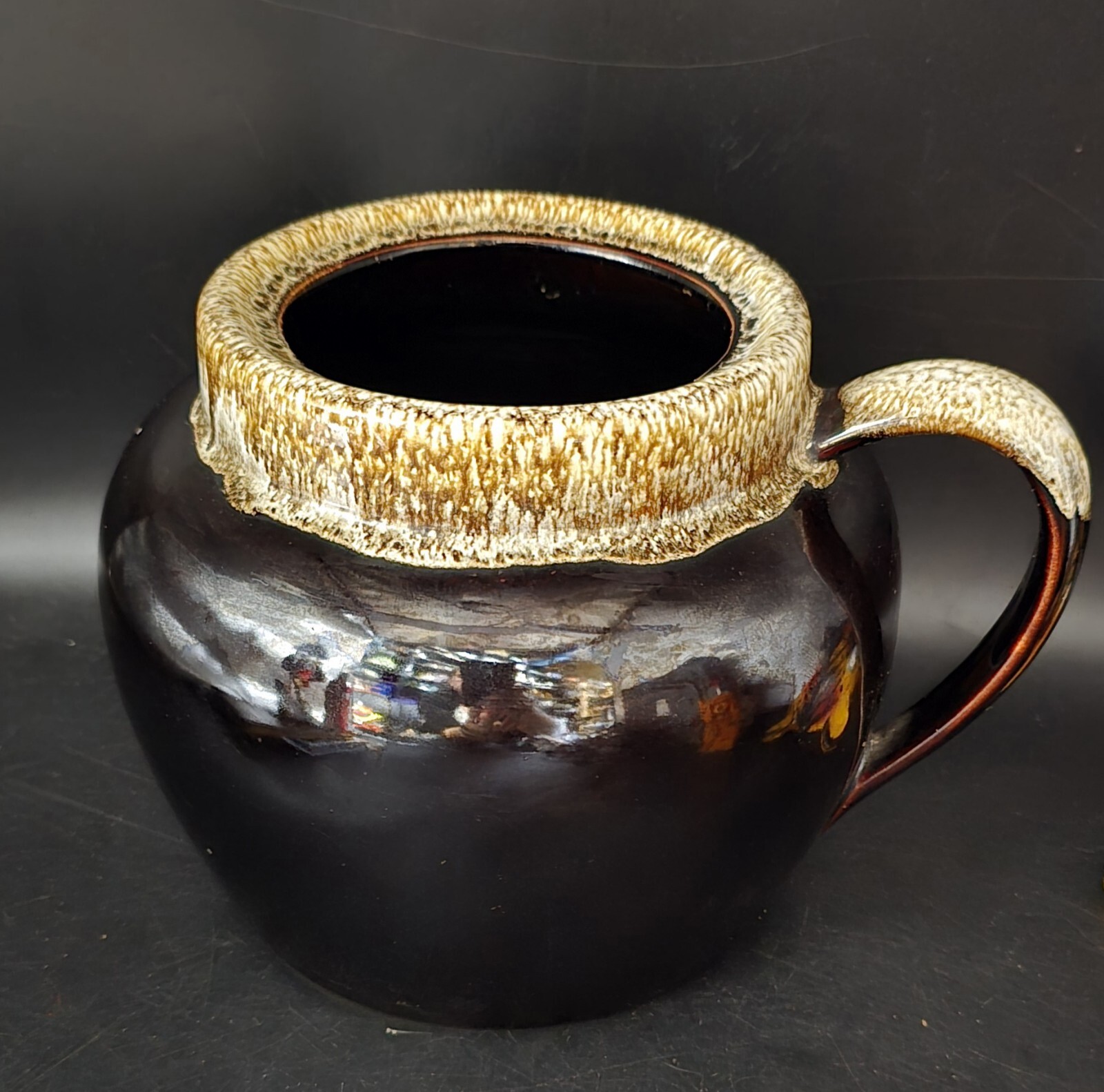 VINTAGE PFALTZGRAFF POTTERY GOURMET BROWN DRIP GLAZE TUREEN BEAN POT 6″ X 8″