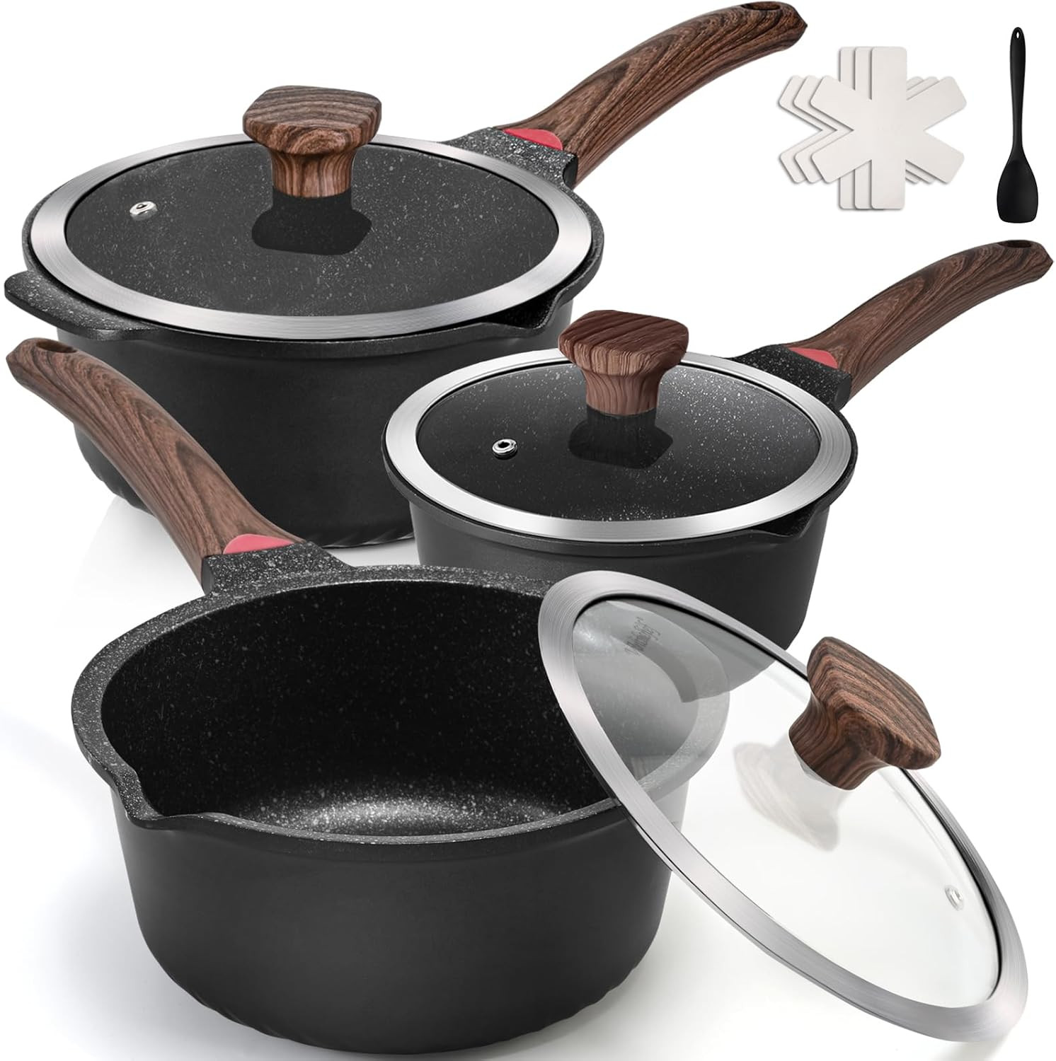 Sauce Pan Set with Lid 10PCS, 2QT+3QT+4QT Non Stick Sauce Pots Cooking Induction