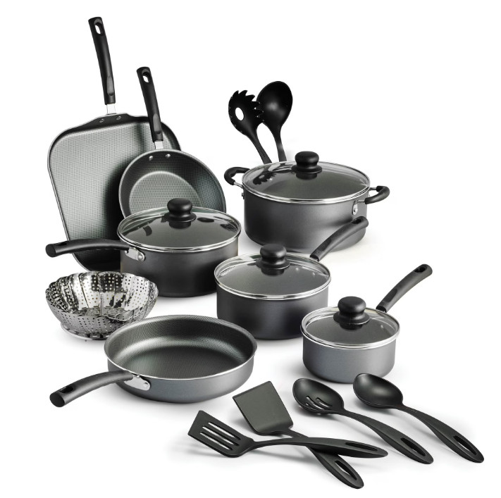 Primaware 18-Piece Nonstick Cookware Set, Steel Gray Kitchen Essential for Home