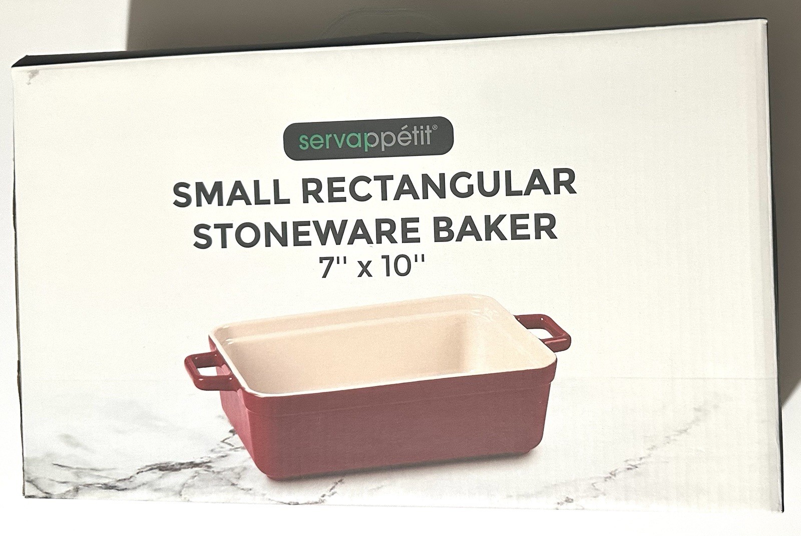 Servappetit Stoneware Rectangular Small Red Baker Dish 7″ x 10″ w/ Handles, NEW