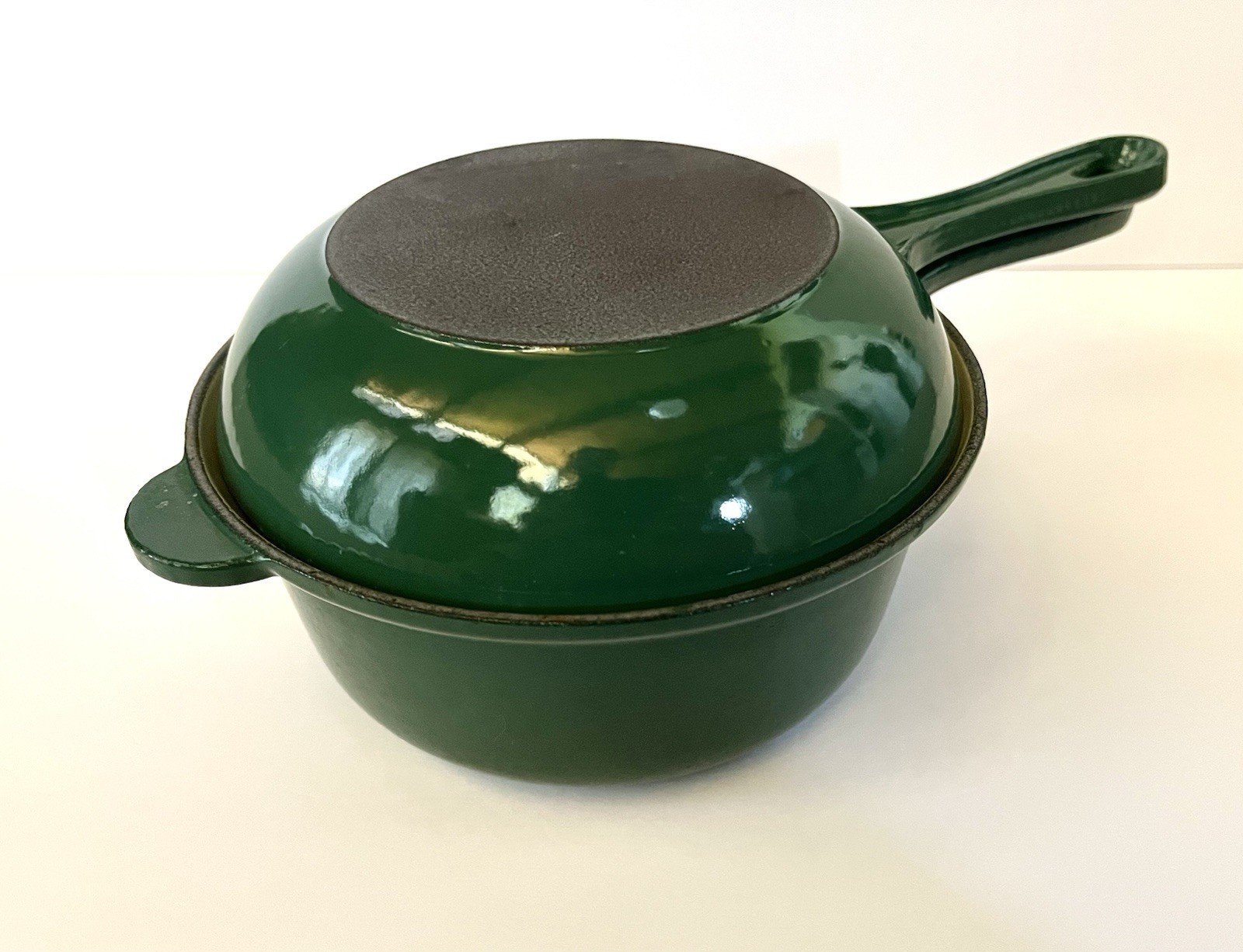 Le Creuset 18 Green Enameled Cast Iron Two in One 2 Qt Saucepan 7″ Skillet/Lid
