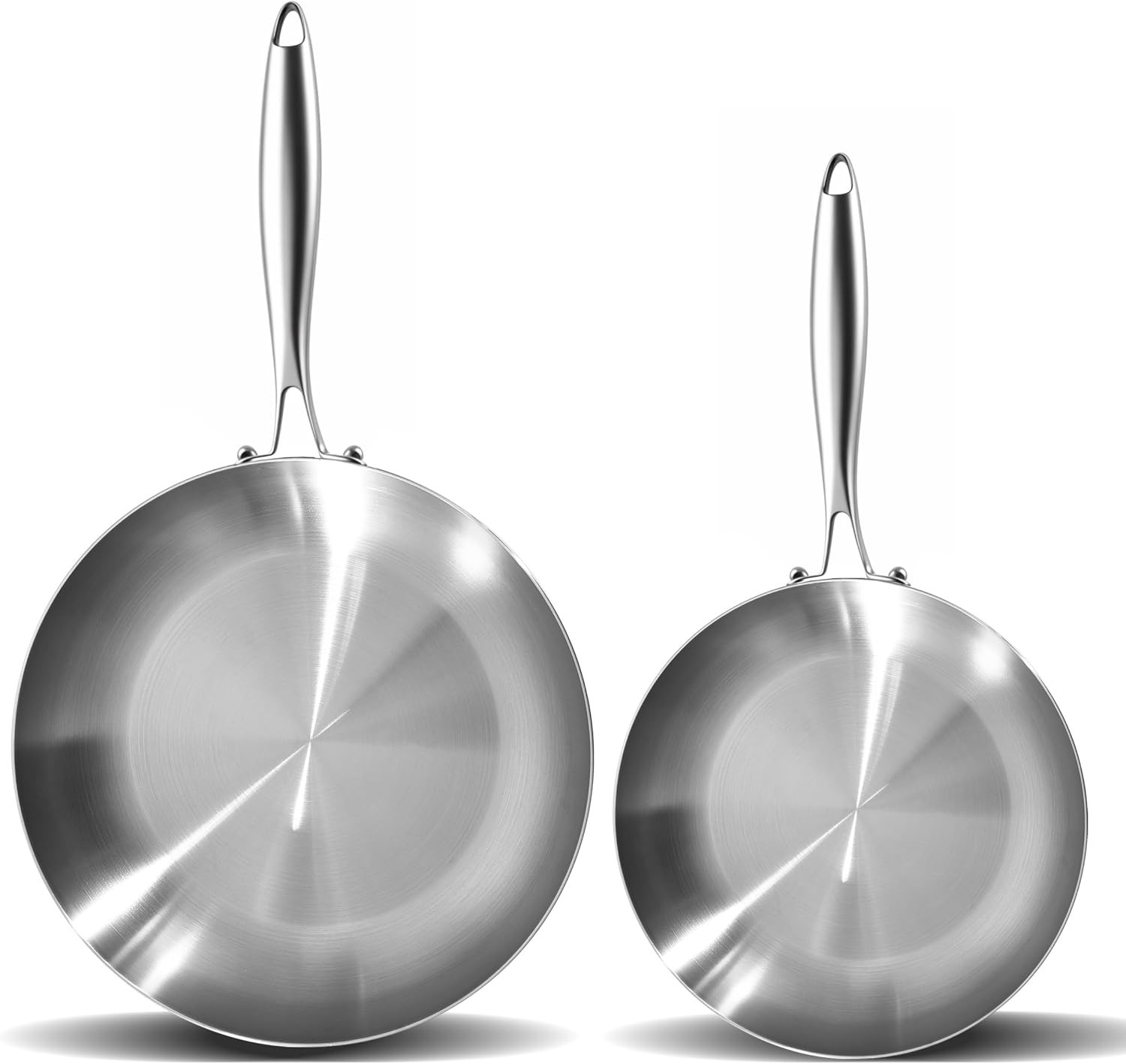 8.5-12 Inch Tri-ply Stainless Steel Frying Pan Set,Skillets,Chef’s Pan,Induct…
