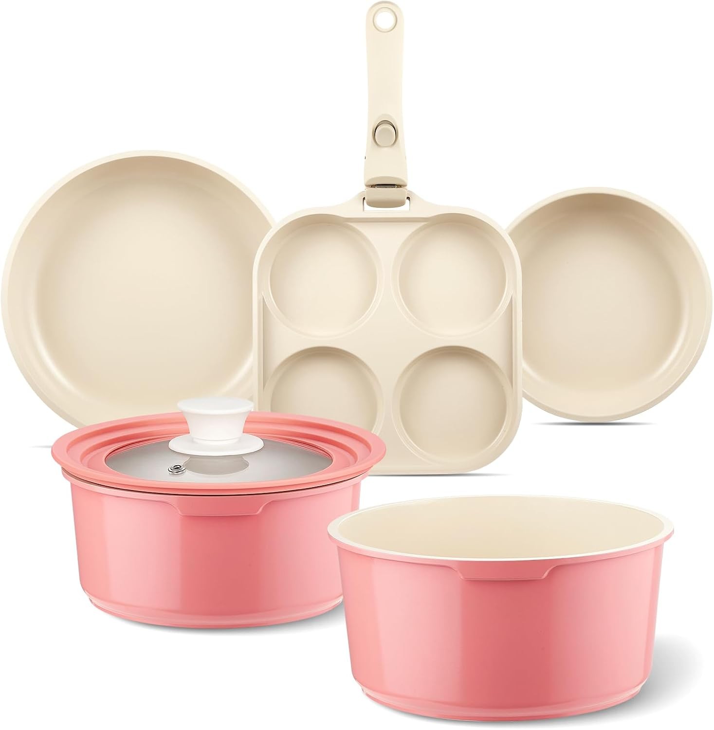 IKTU 7-Pc Nonstick Ceramic Cookware Set, Detachable Handle, RV Camping