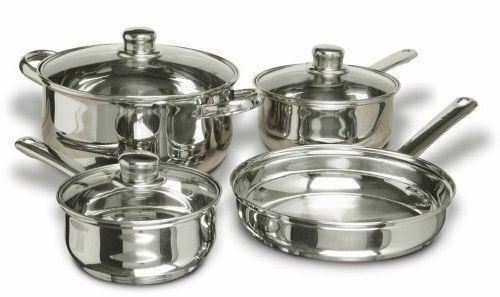 NEW 7 pc Stainless Steel Cookware Set Glass Lids Pan Pots Pans Classic Sauce NIB